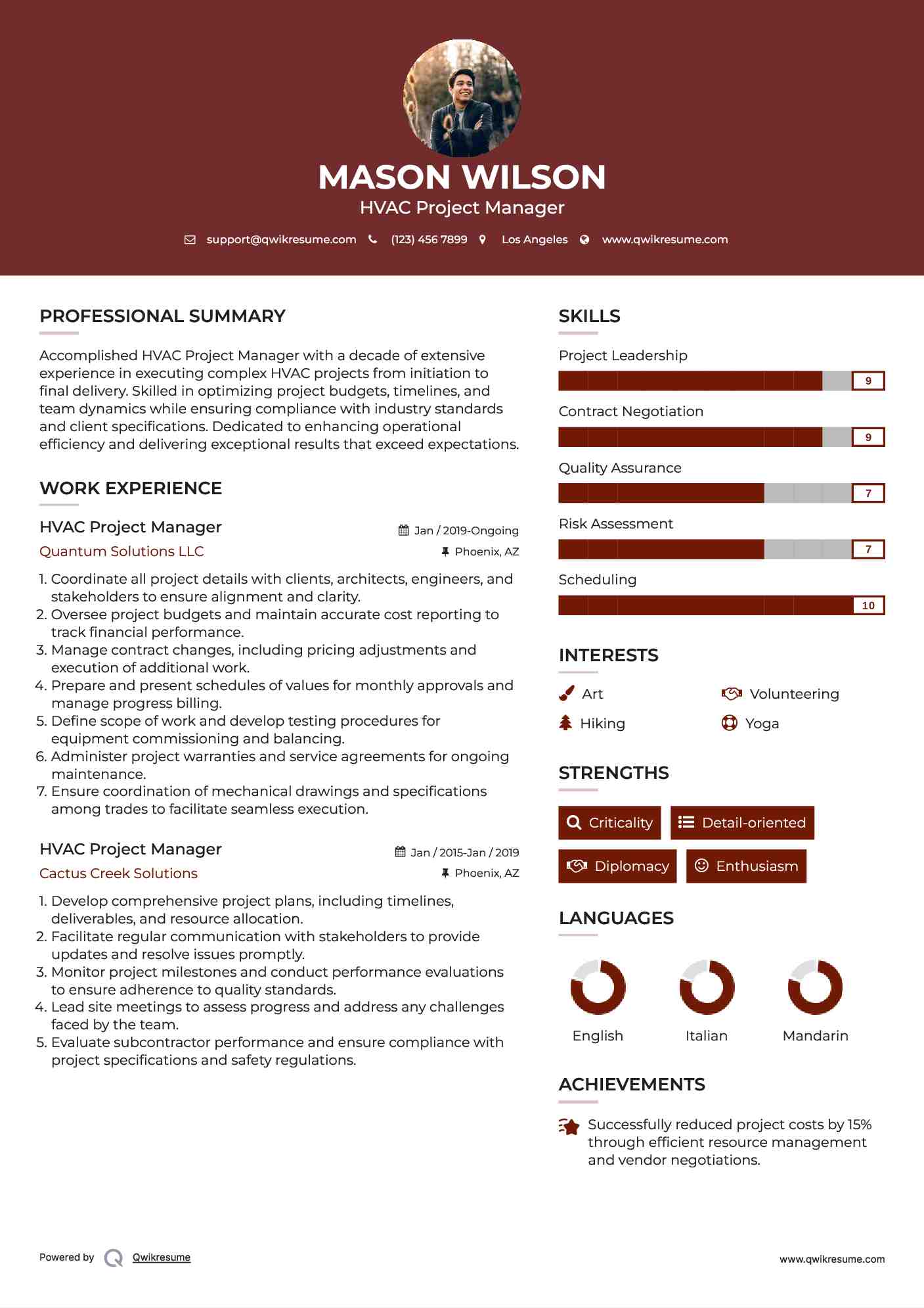 HVAC Project Manager Resume Format