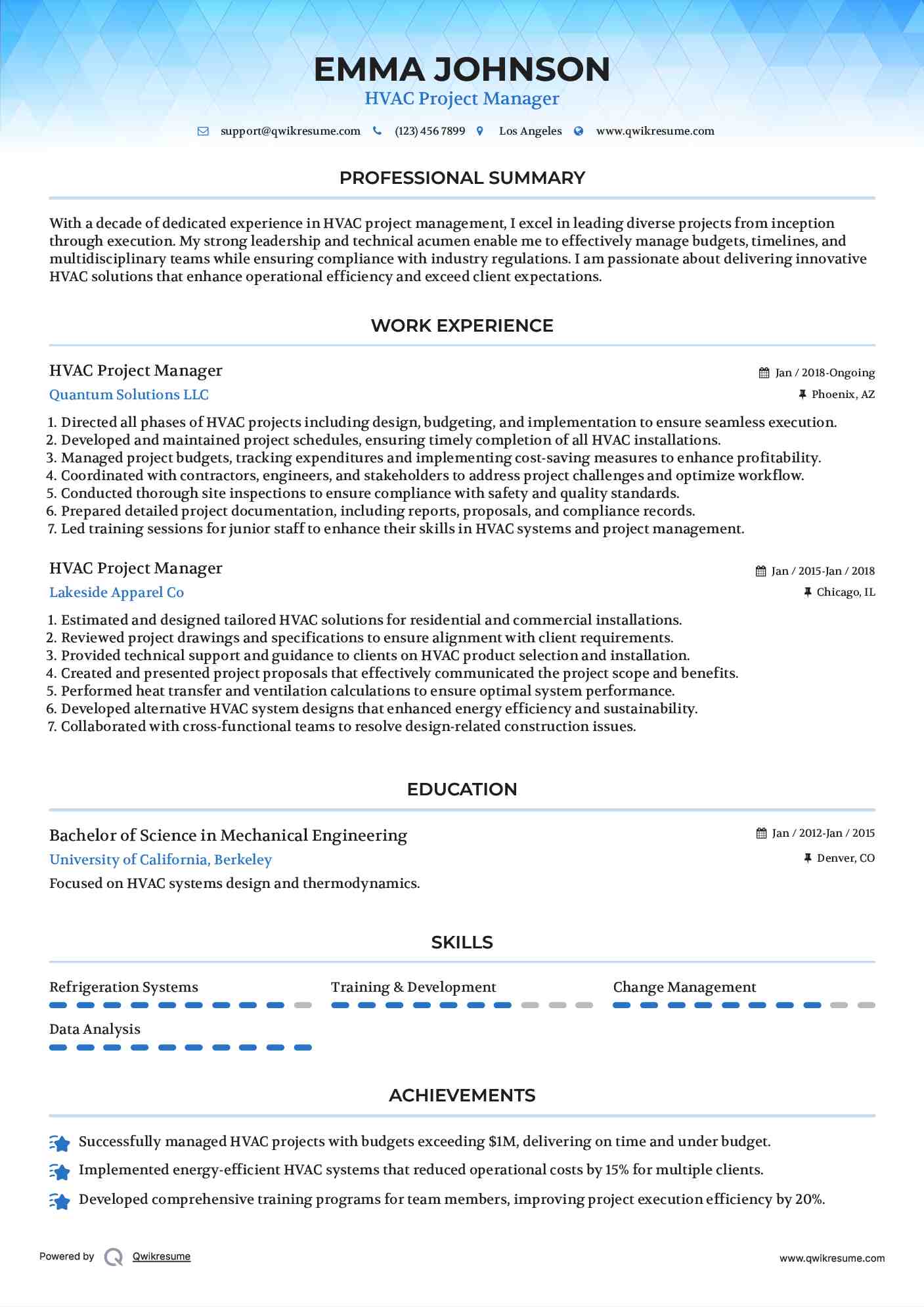 HVAC Project Manager Resume Template