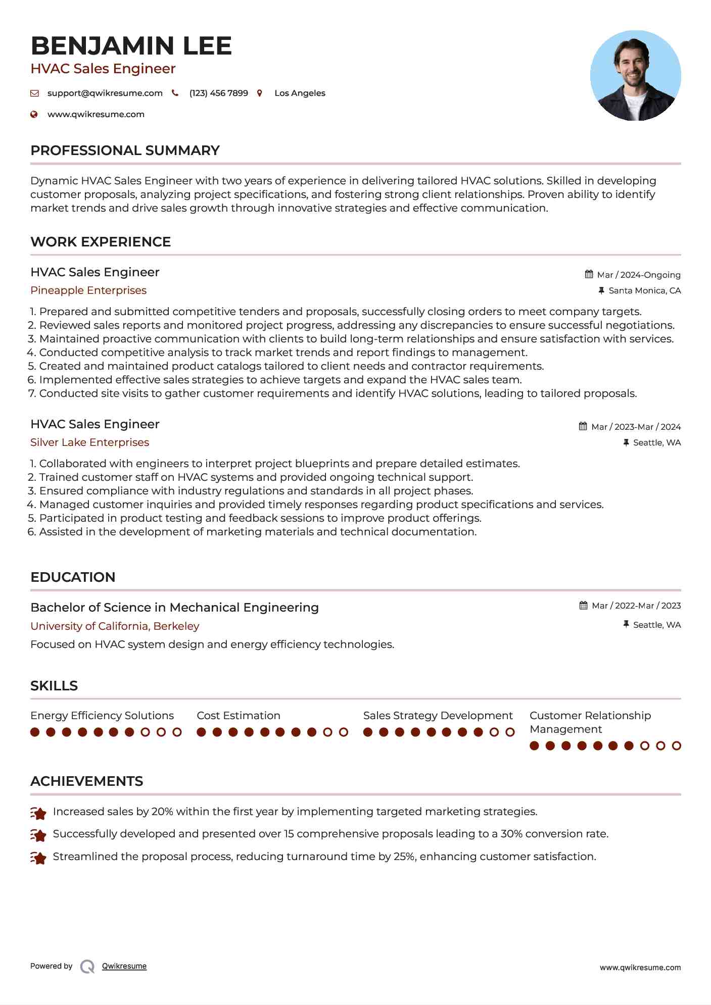 HVAC Sales Engineer Resume Model