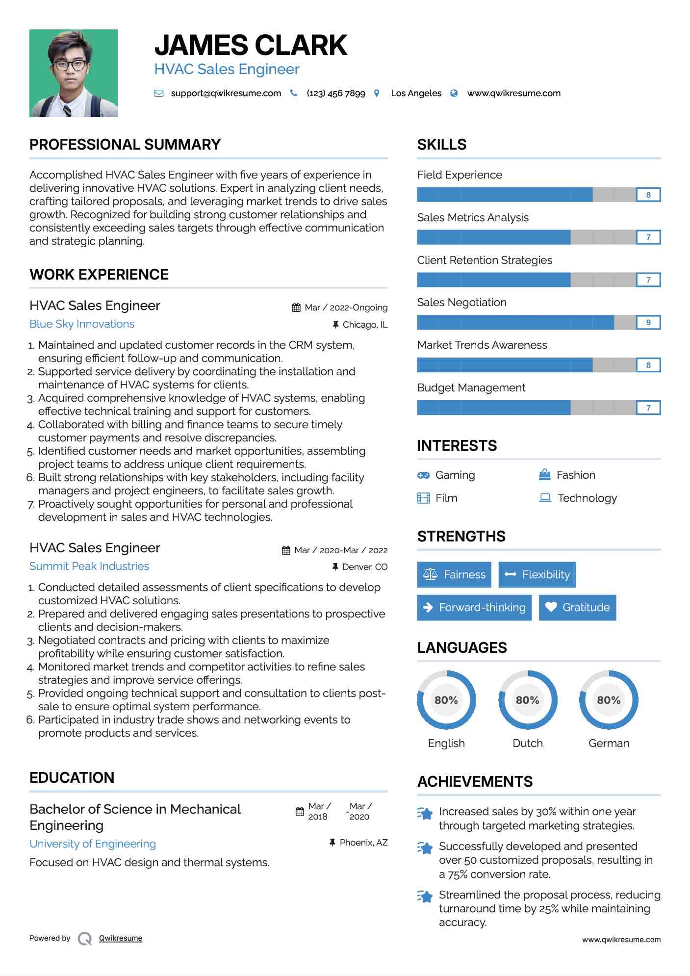 HVAC Sales Engineer Resume Sample