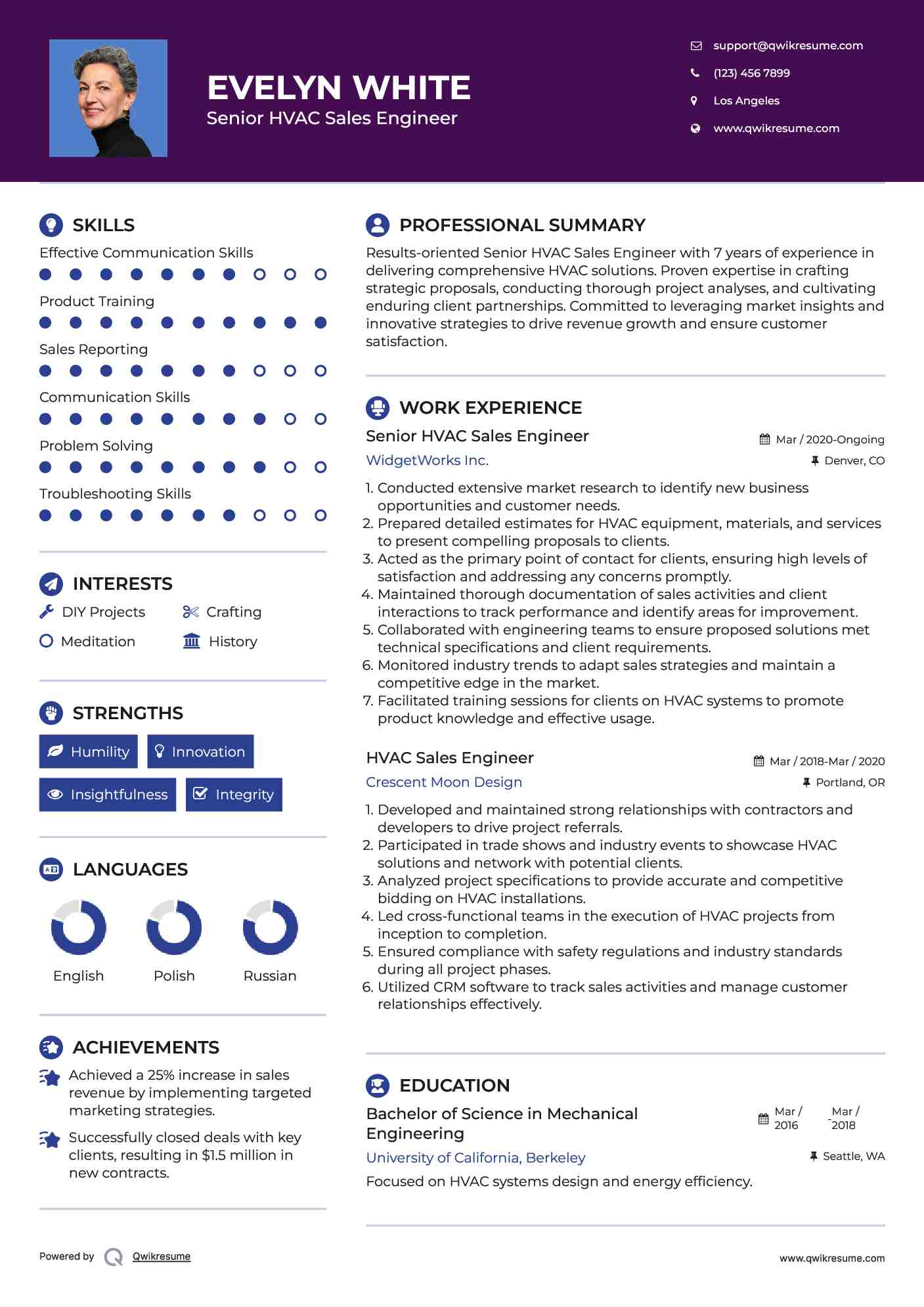 Senior HVAC Sales Engineer Resume Format