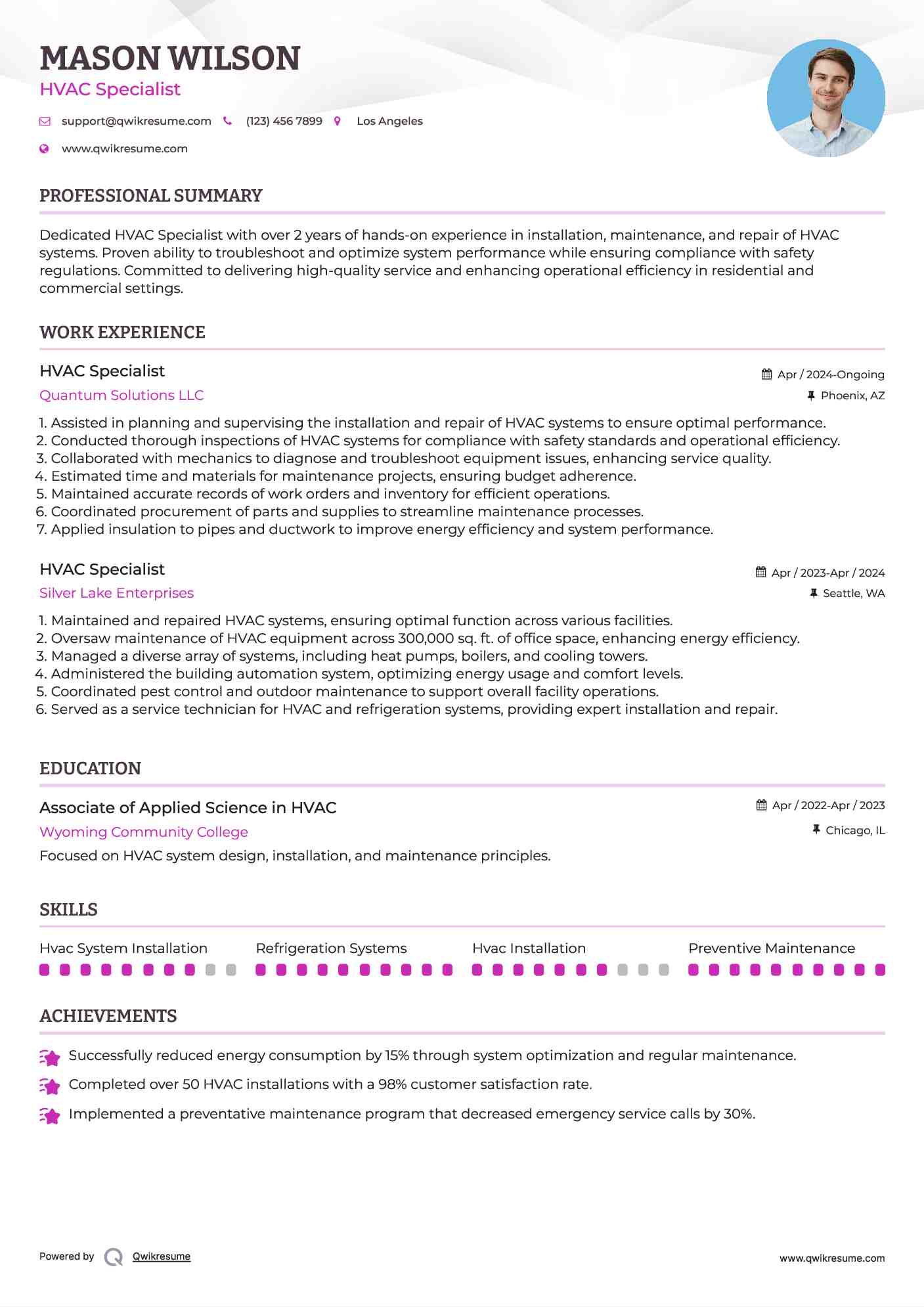 HVAC Specialist Resume Format