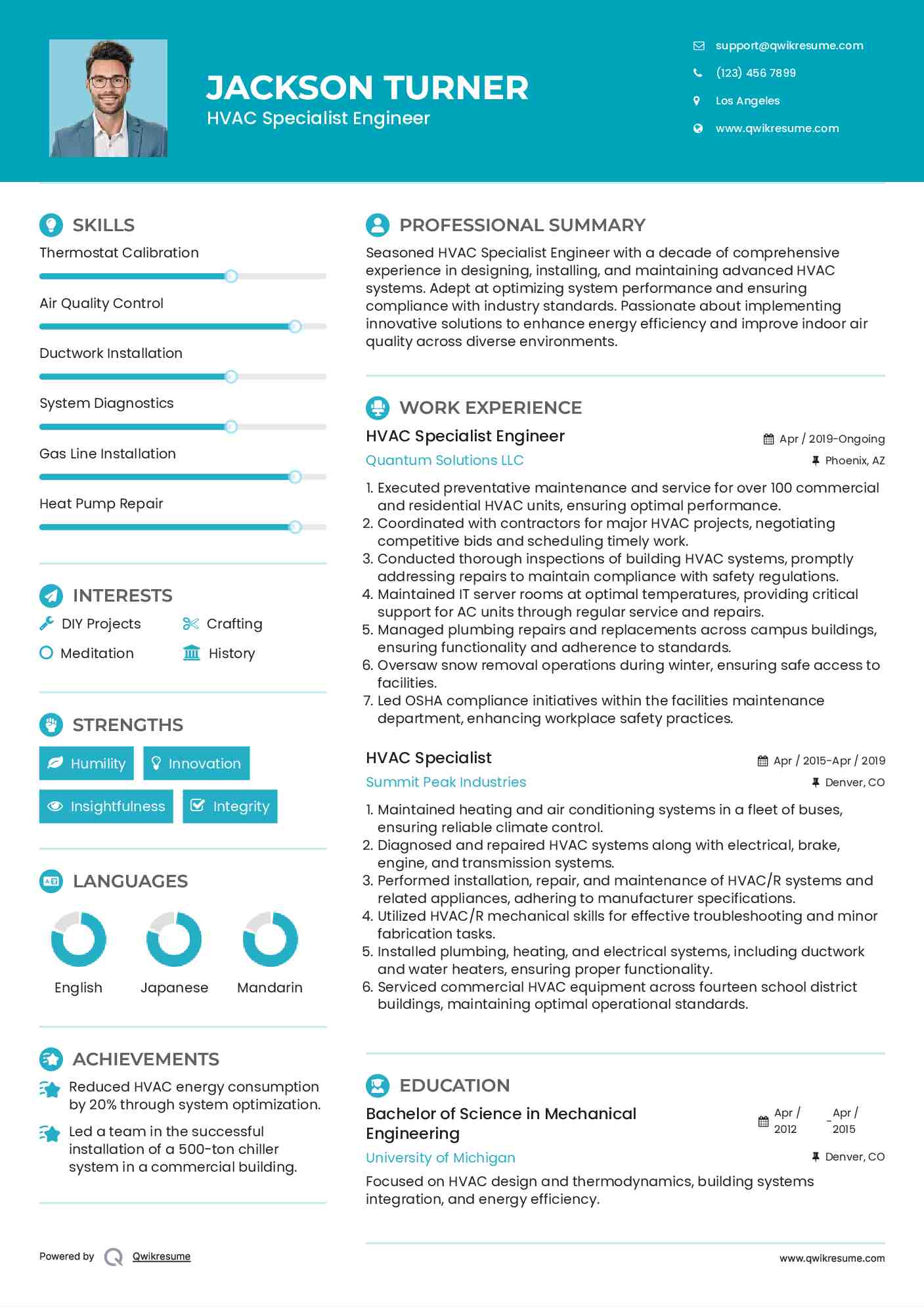 HVAC Specialist Engineer Resume Sample