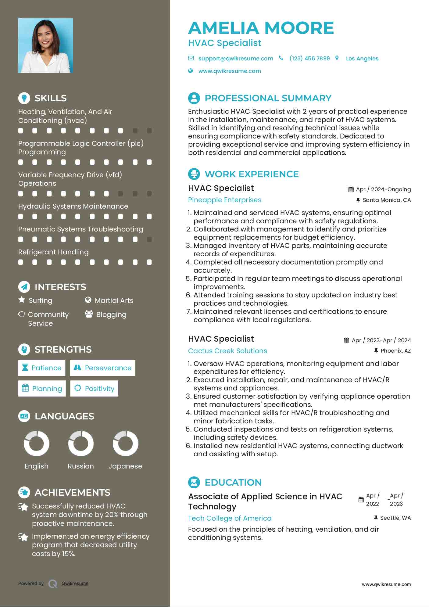 HVAC Specialist Resume Example