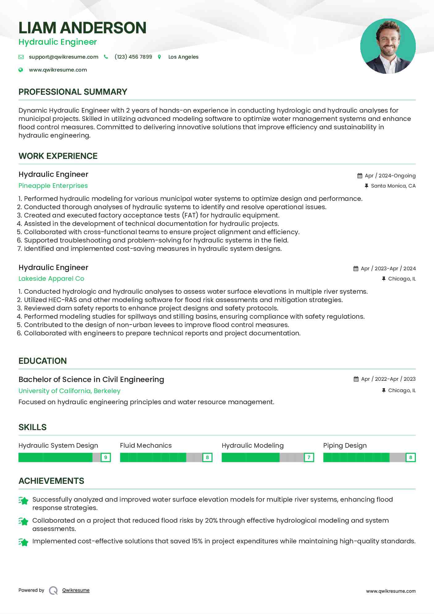 Hydraulic Engineer Resume Samples QwikResume