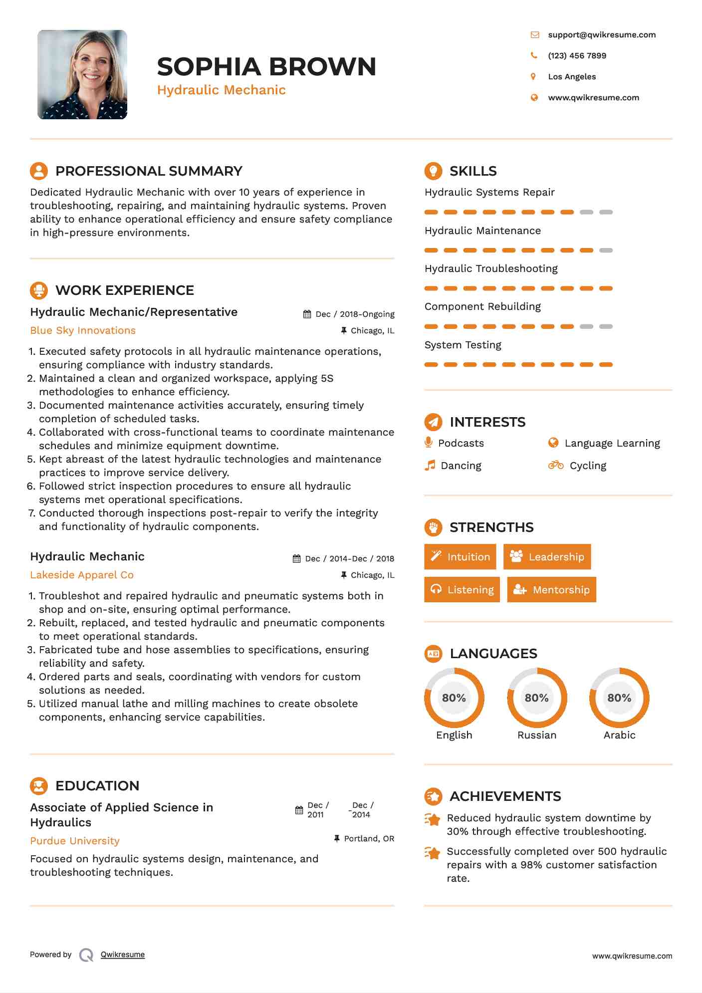 Hydraulic Mechanic Resume Samples QwikResume