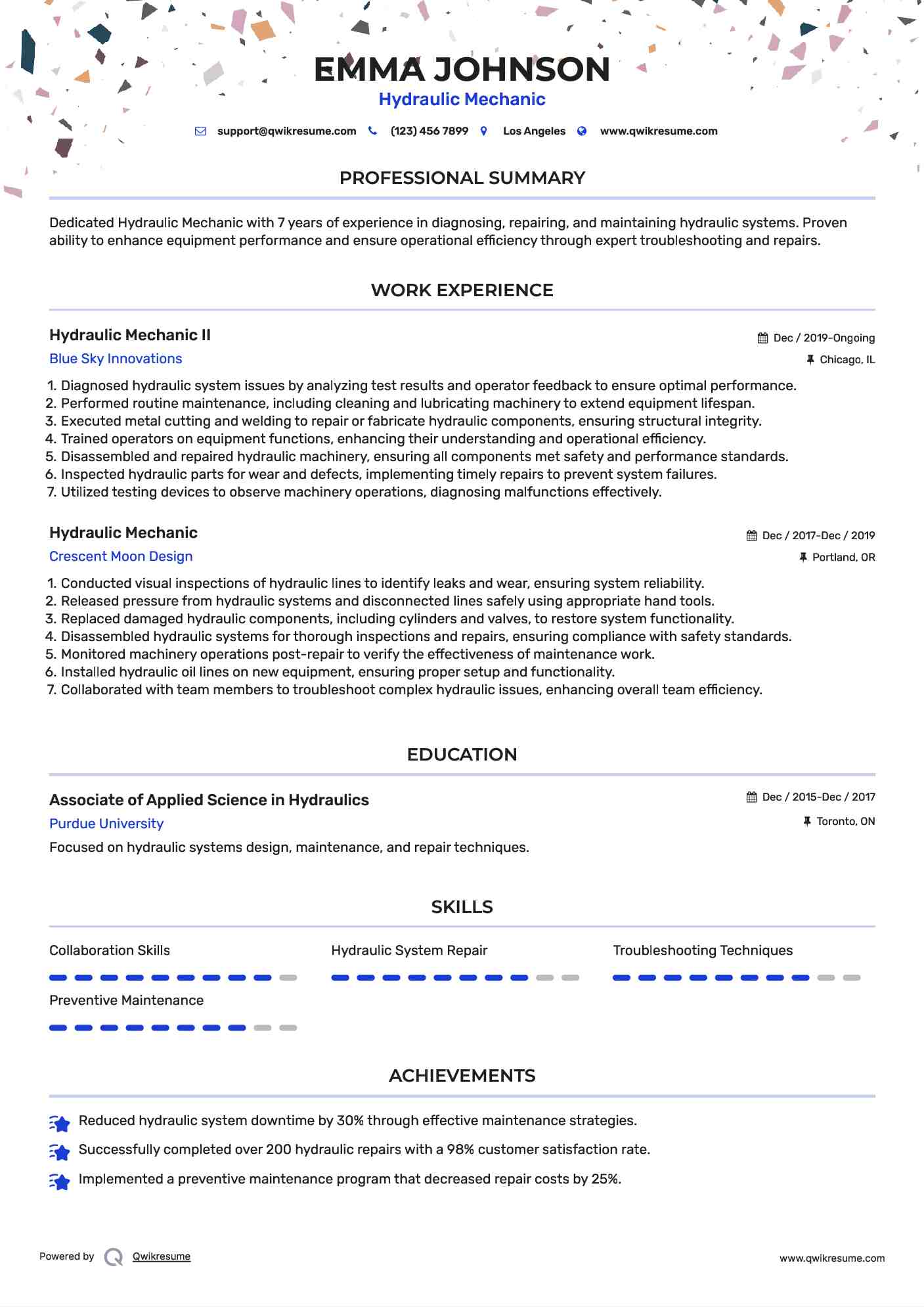 Hydraulic Mechanic II Resume Template