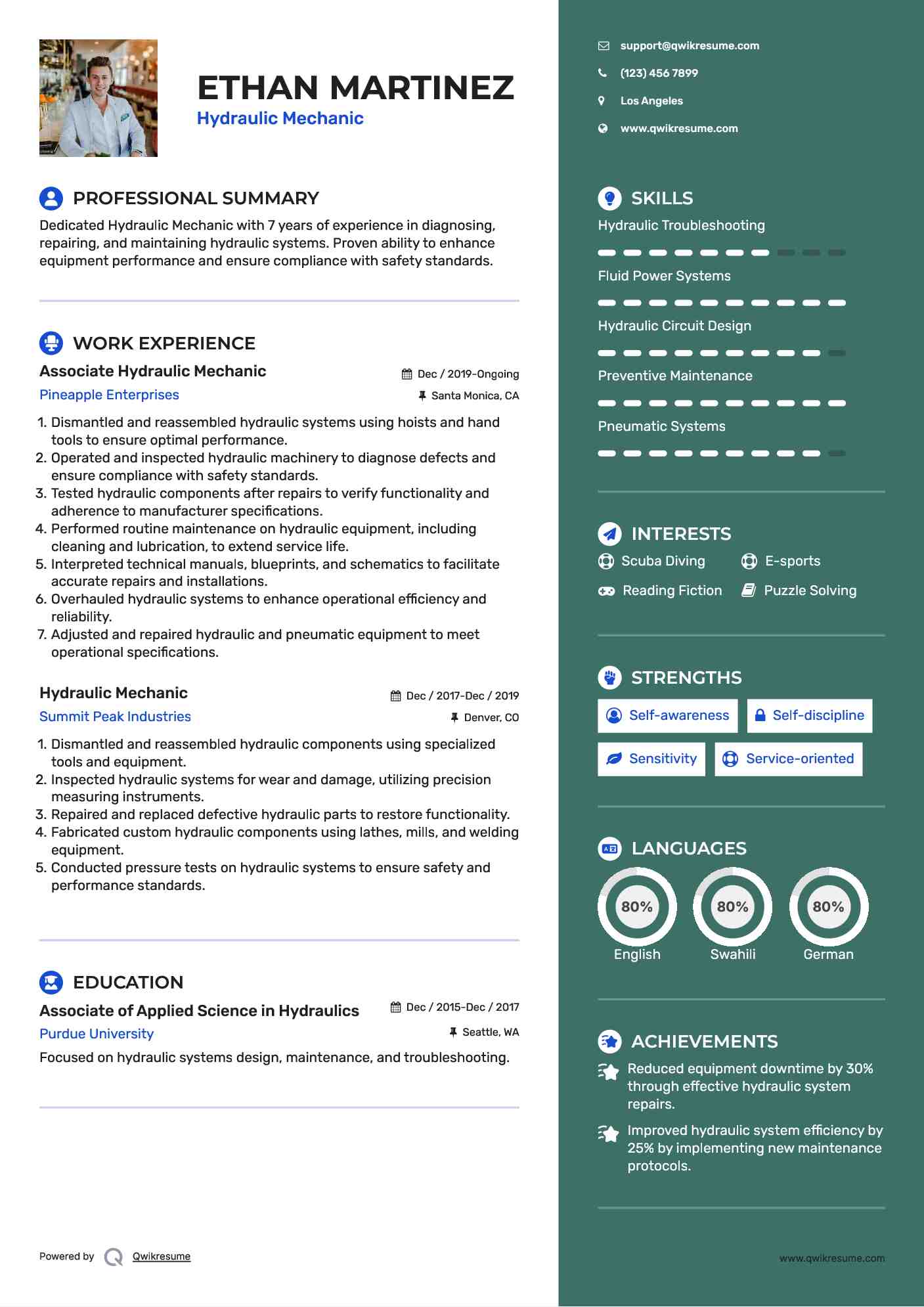 Hydraulic Mechanic Resume Samples QwikResume