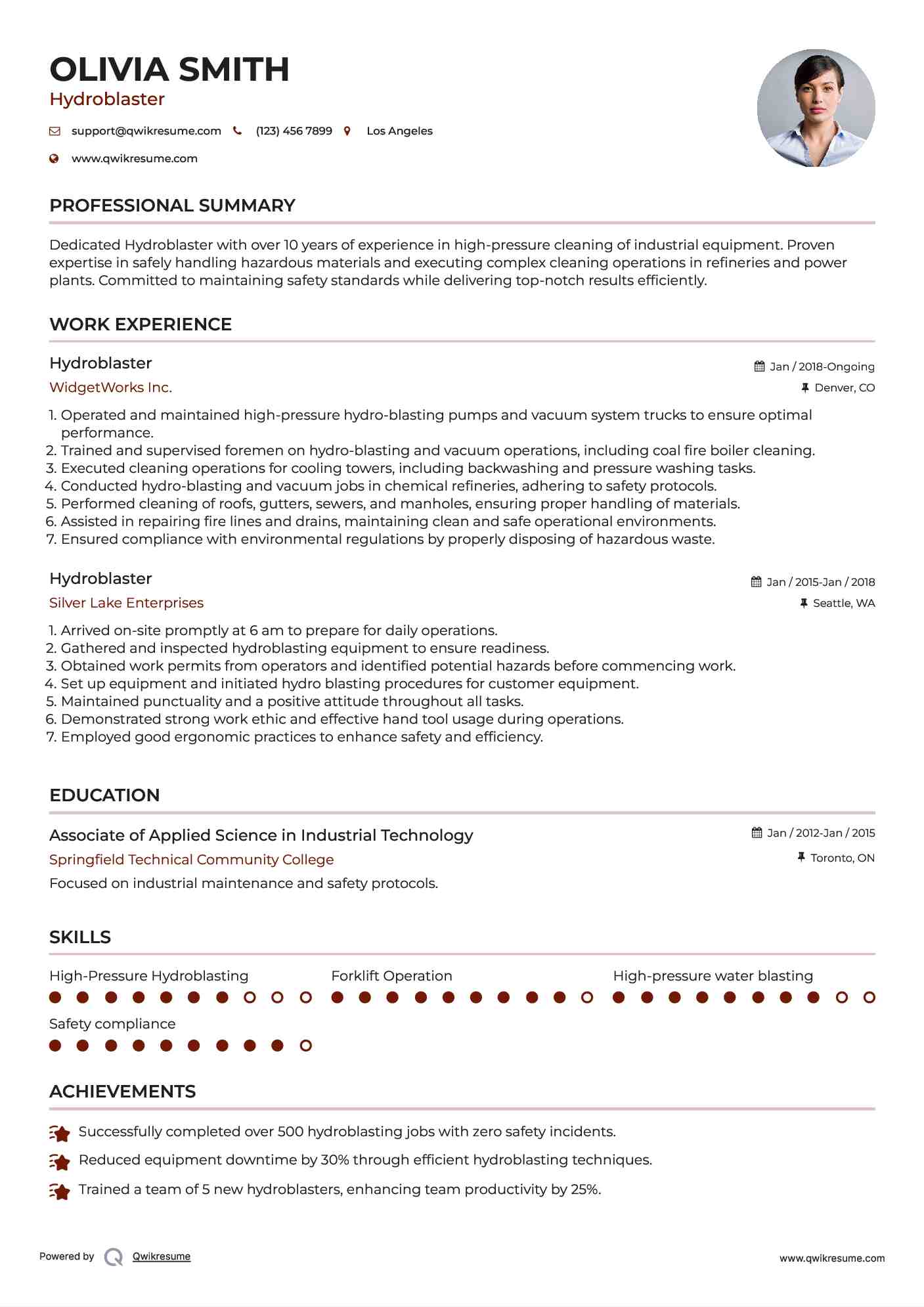 Hydroblaster Resume Sample