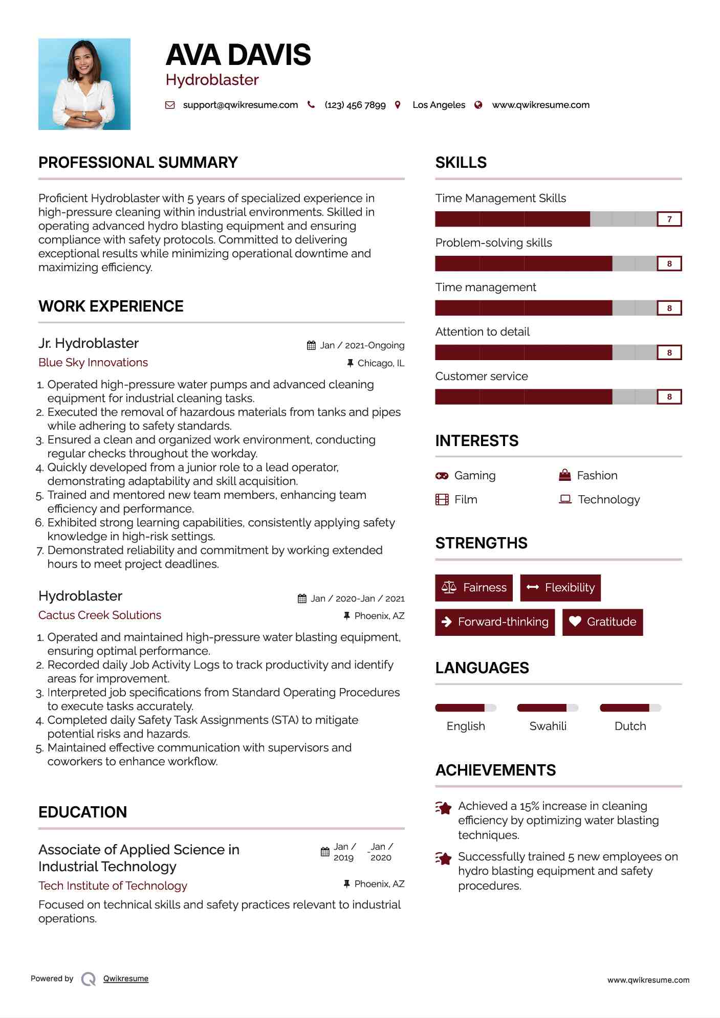 Jr. Hydroblaster Resume Example