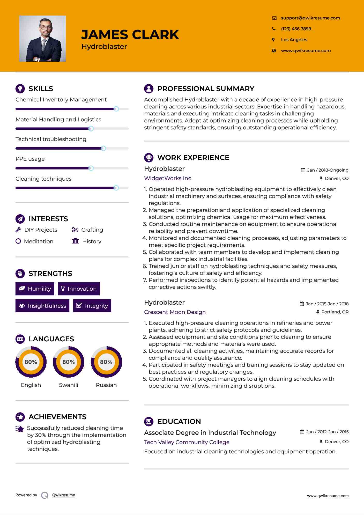 Hydroblaster Resume Sample
