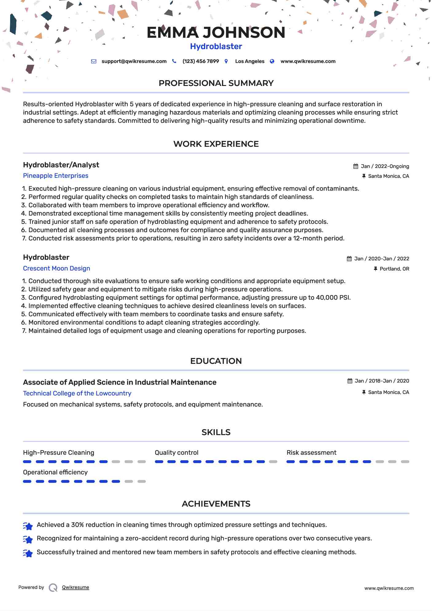 Hydroblaster/Analyst Resume Format