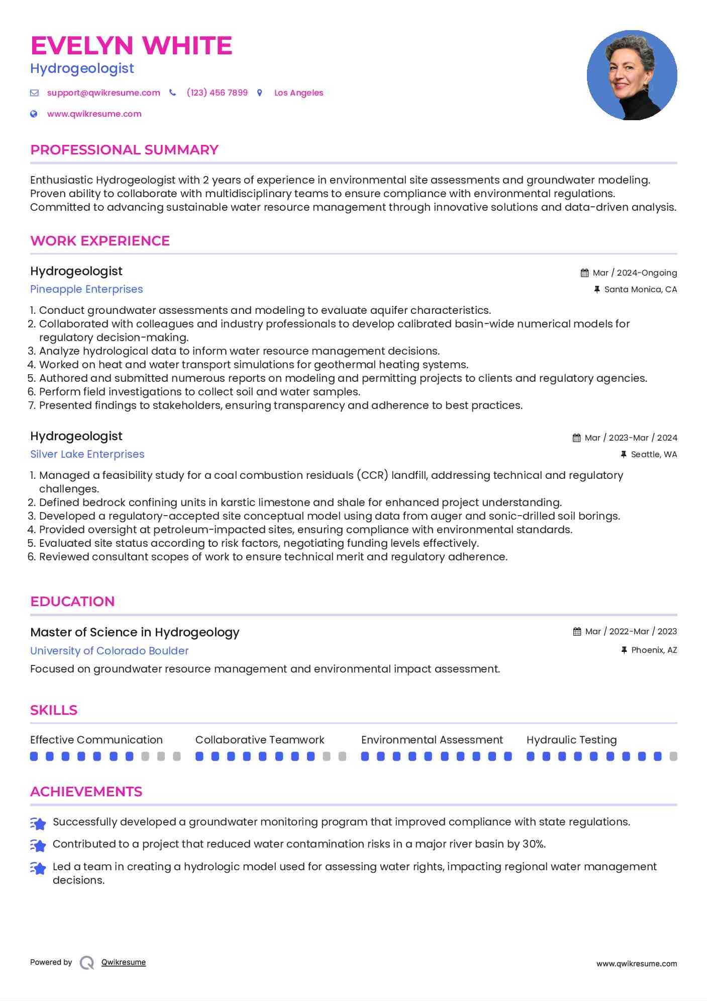 Hydrogeologist Resume Model