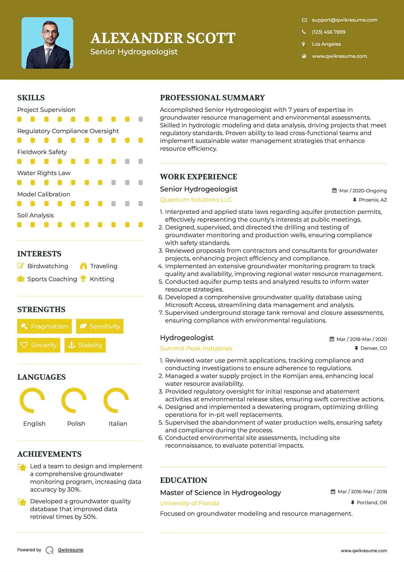 Senior Hydrogeologist Resume Format