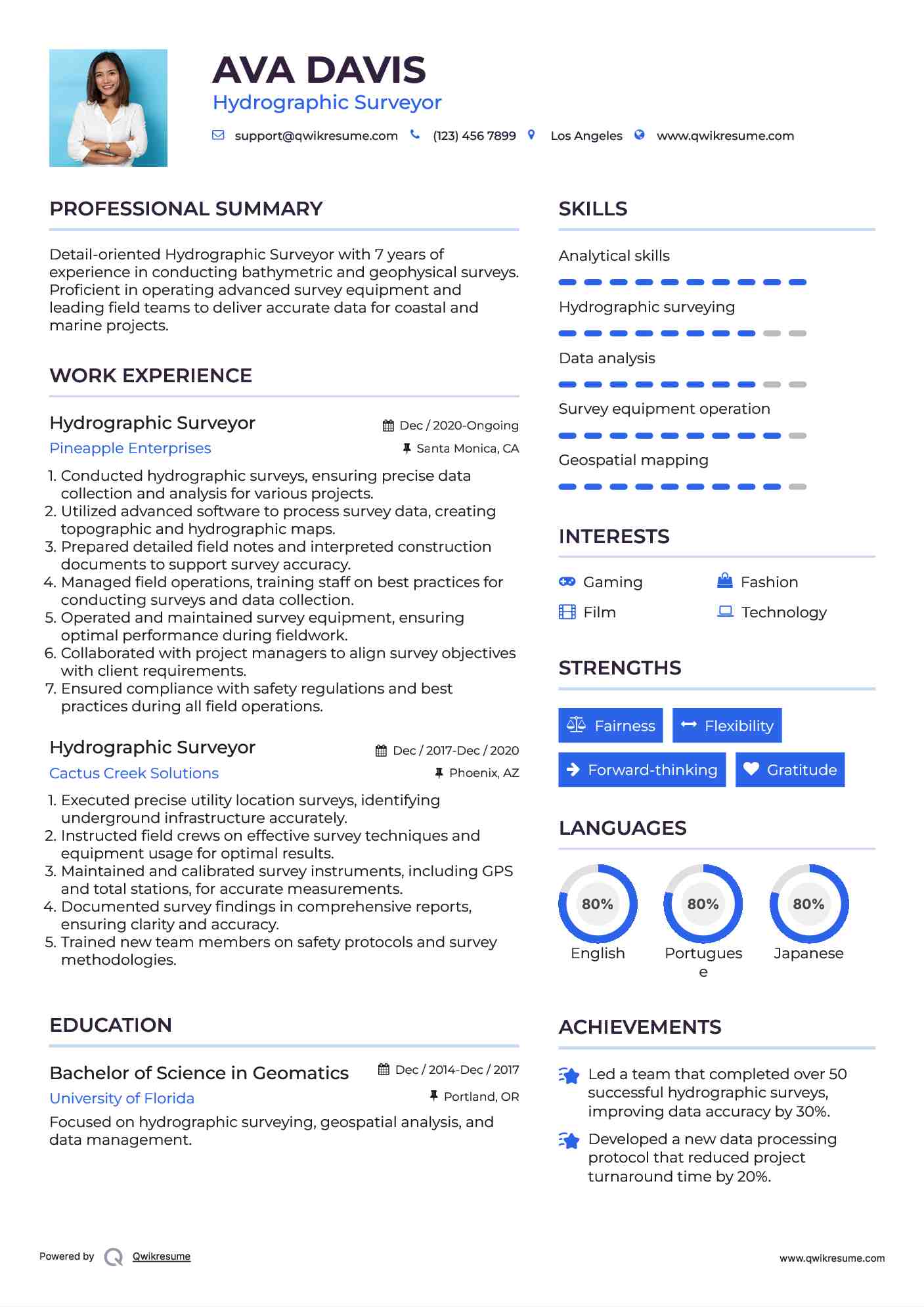 Hydrographic Surveyor Resume Model