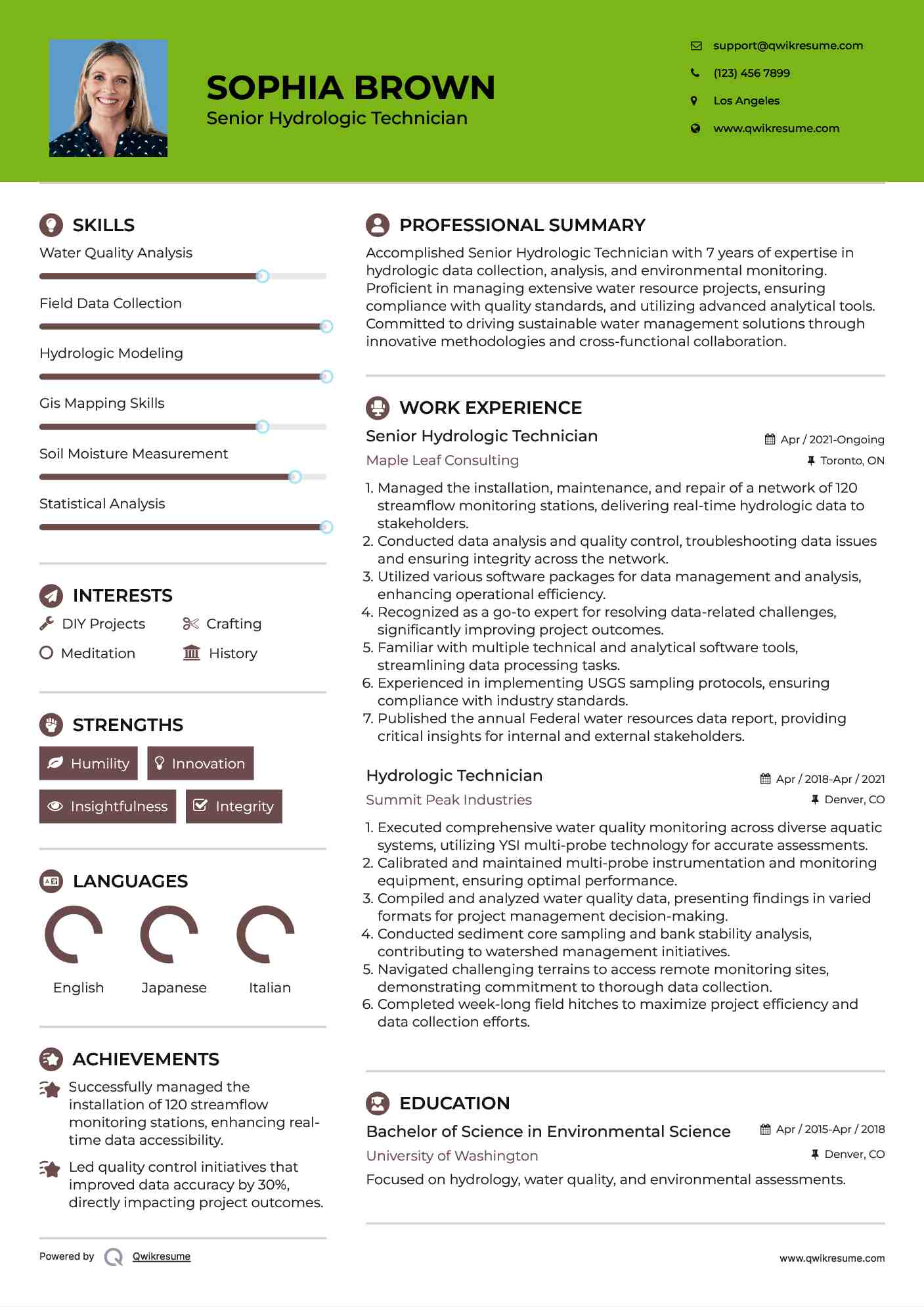 Senior Hydrologic Technician Resume Model