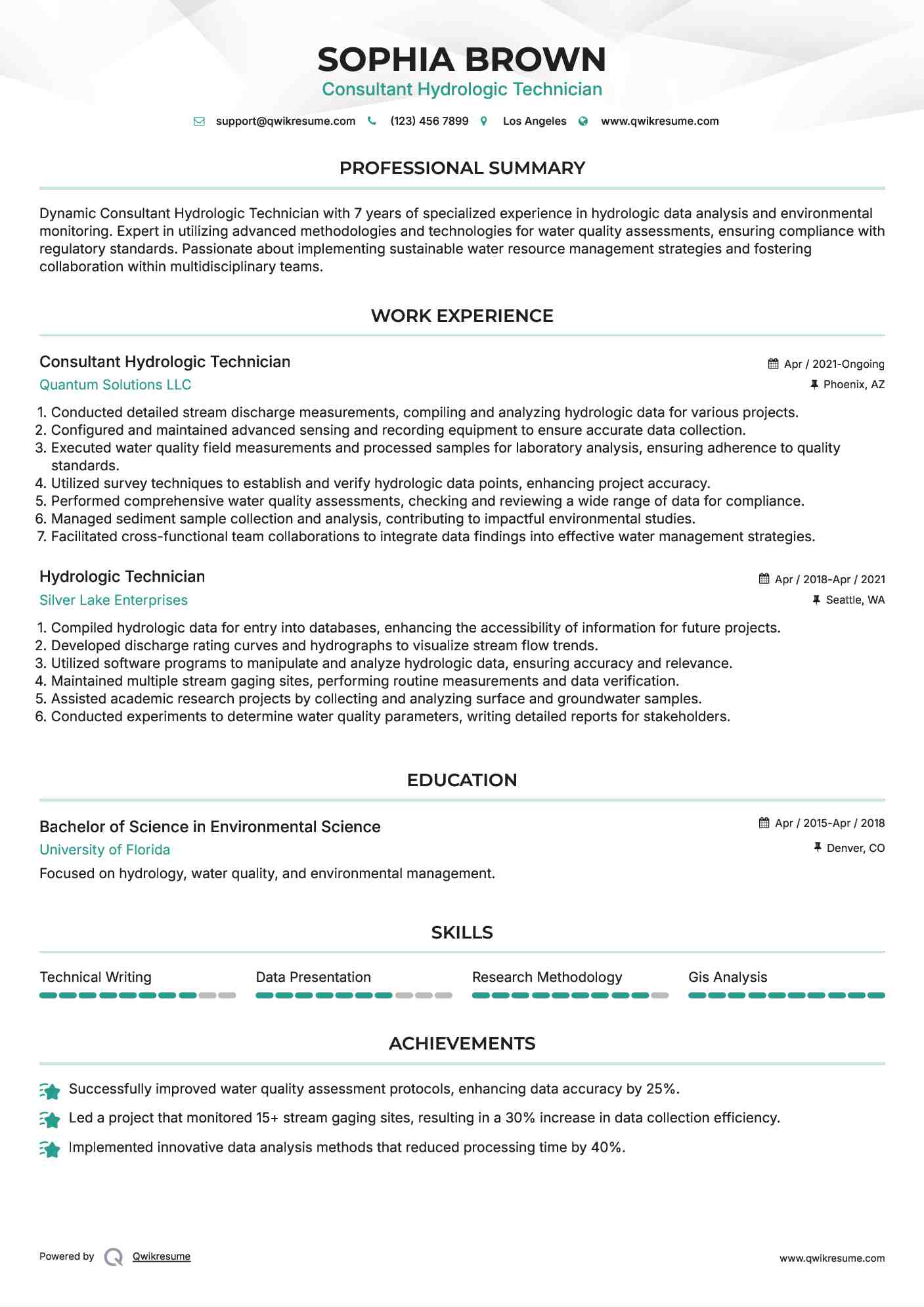 Consultant Hydrologic Technician Resume Example