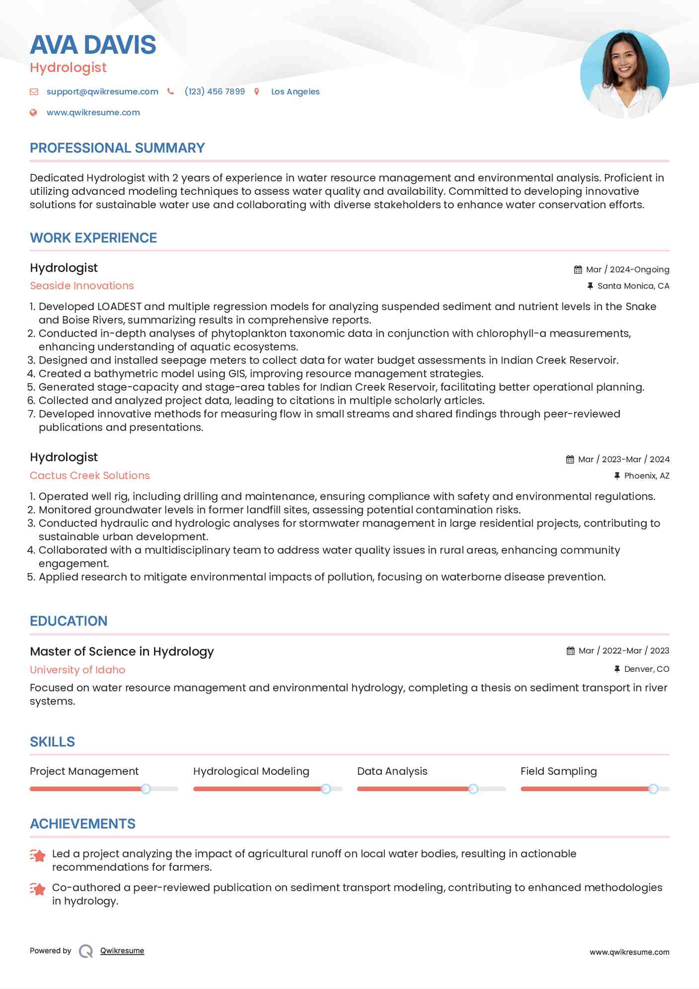 Hydrologist Resume Model