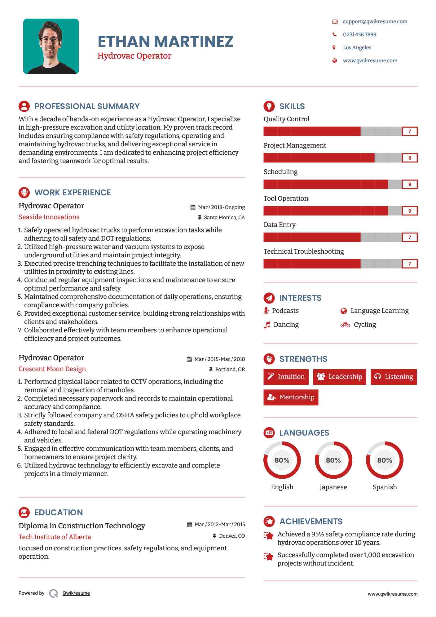 Hydrovac Operator Resume Samples QwikResume