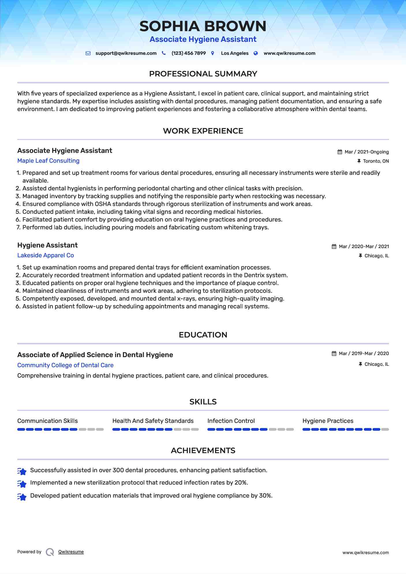 Associate Hygiene Assistant Resume Model