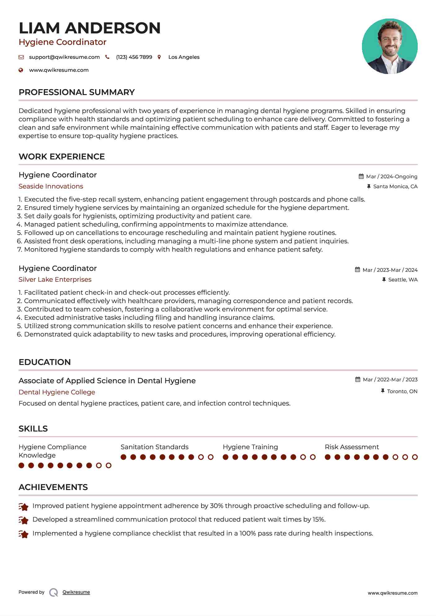 Hygiene Coordinator Resume Model