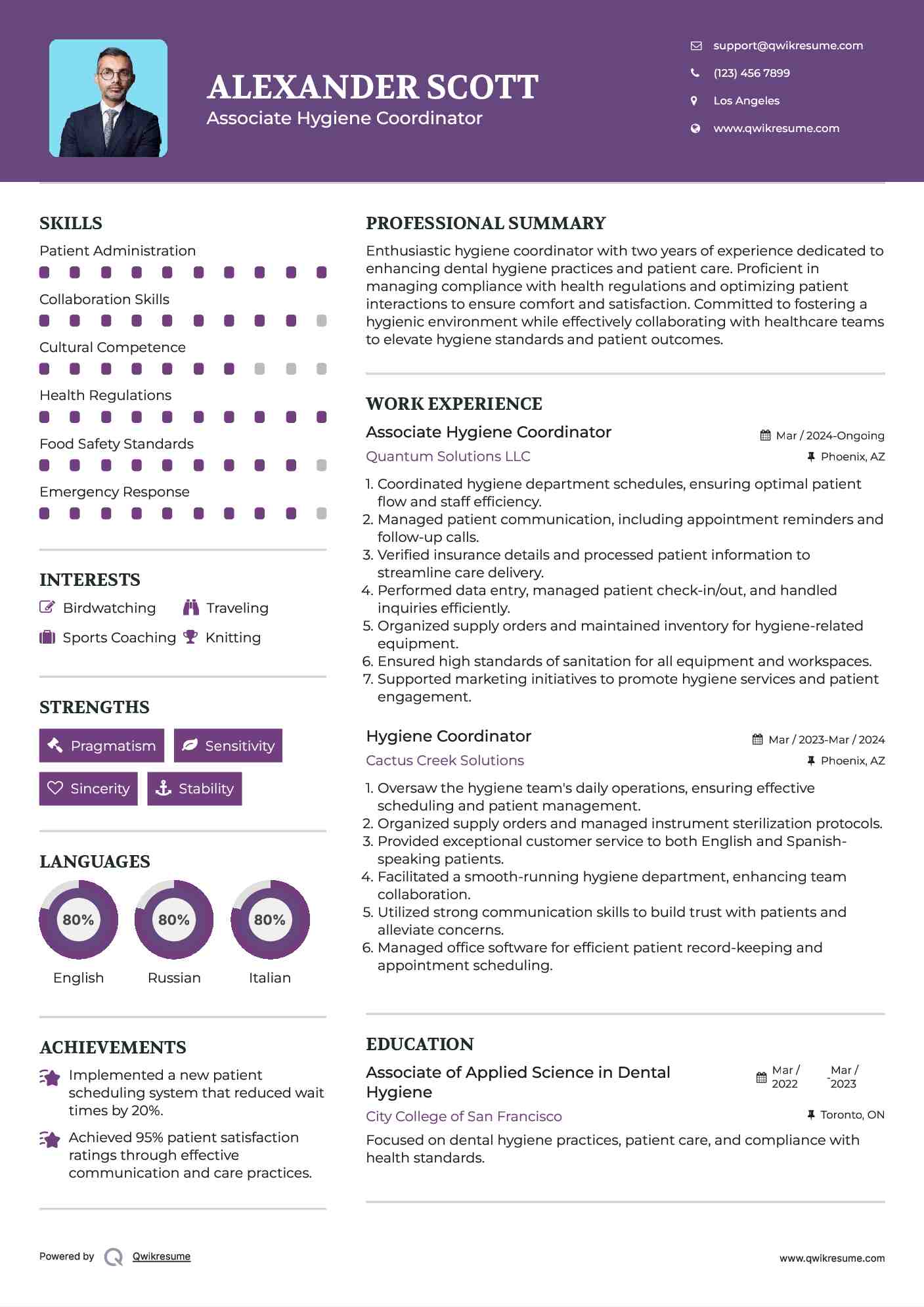 Associate Hygiene Coordinator Resume Template