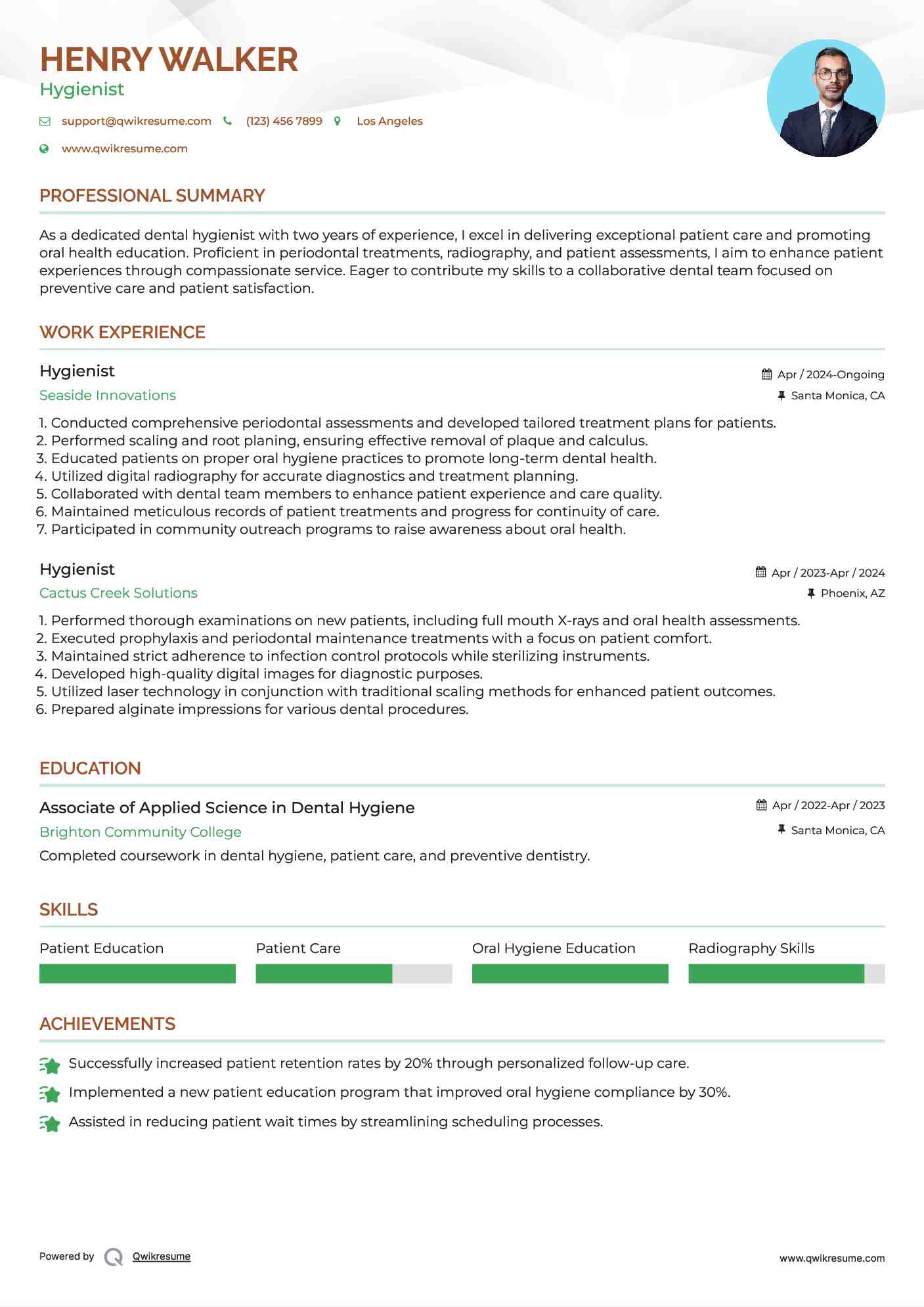 Hygienist Resume Format
