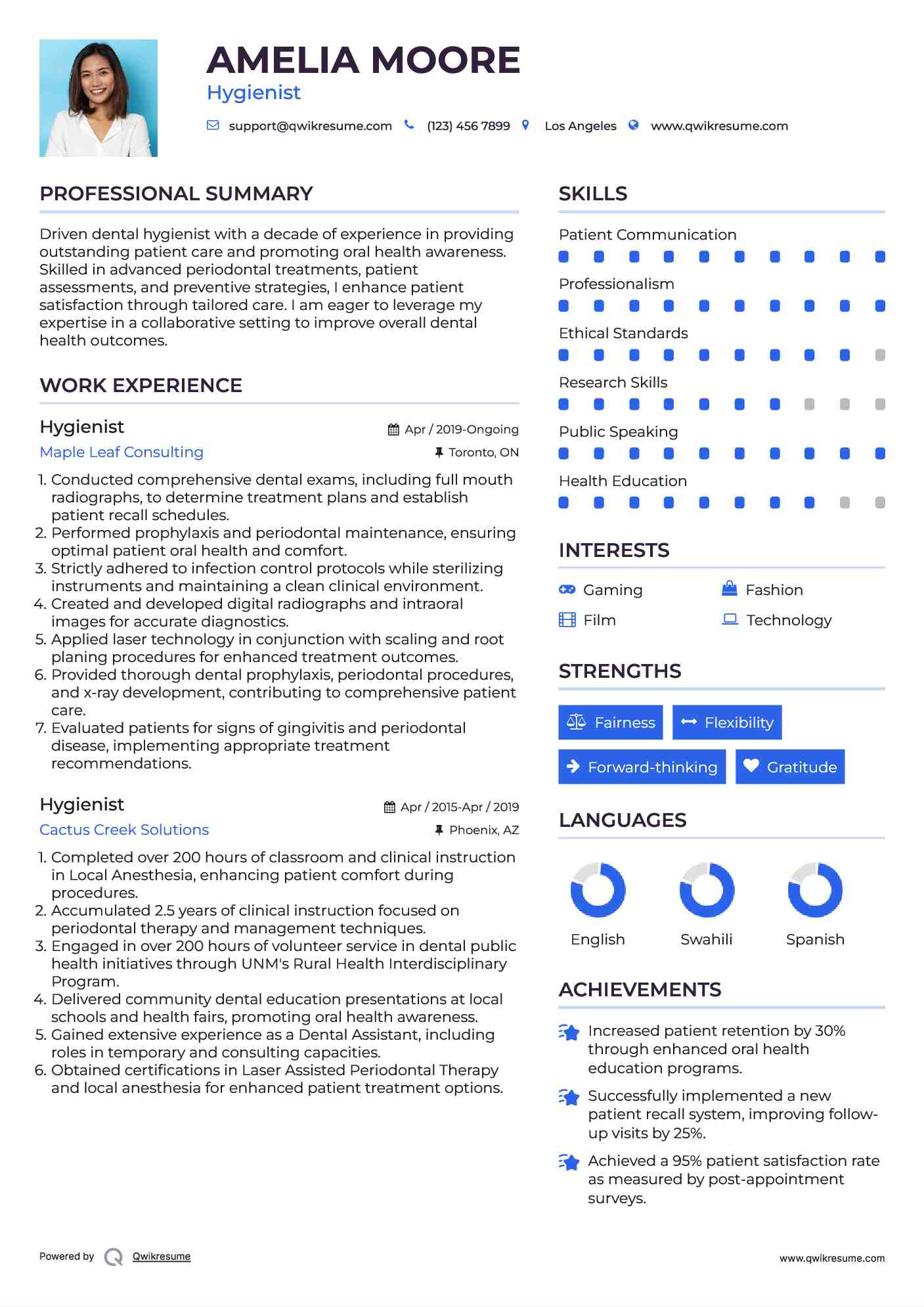 Hygienist Resume Sample
