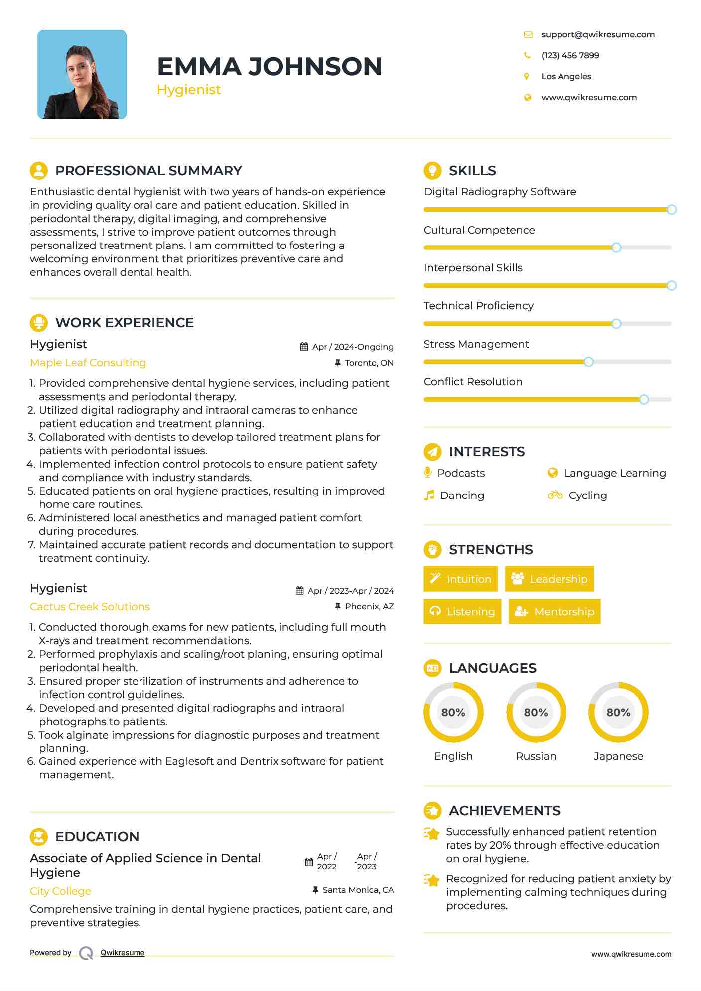 Hygienist Resume Sample
