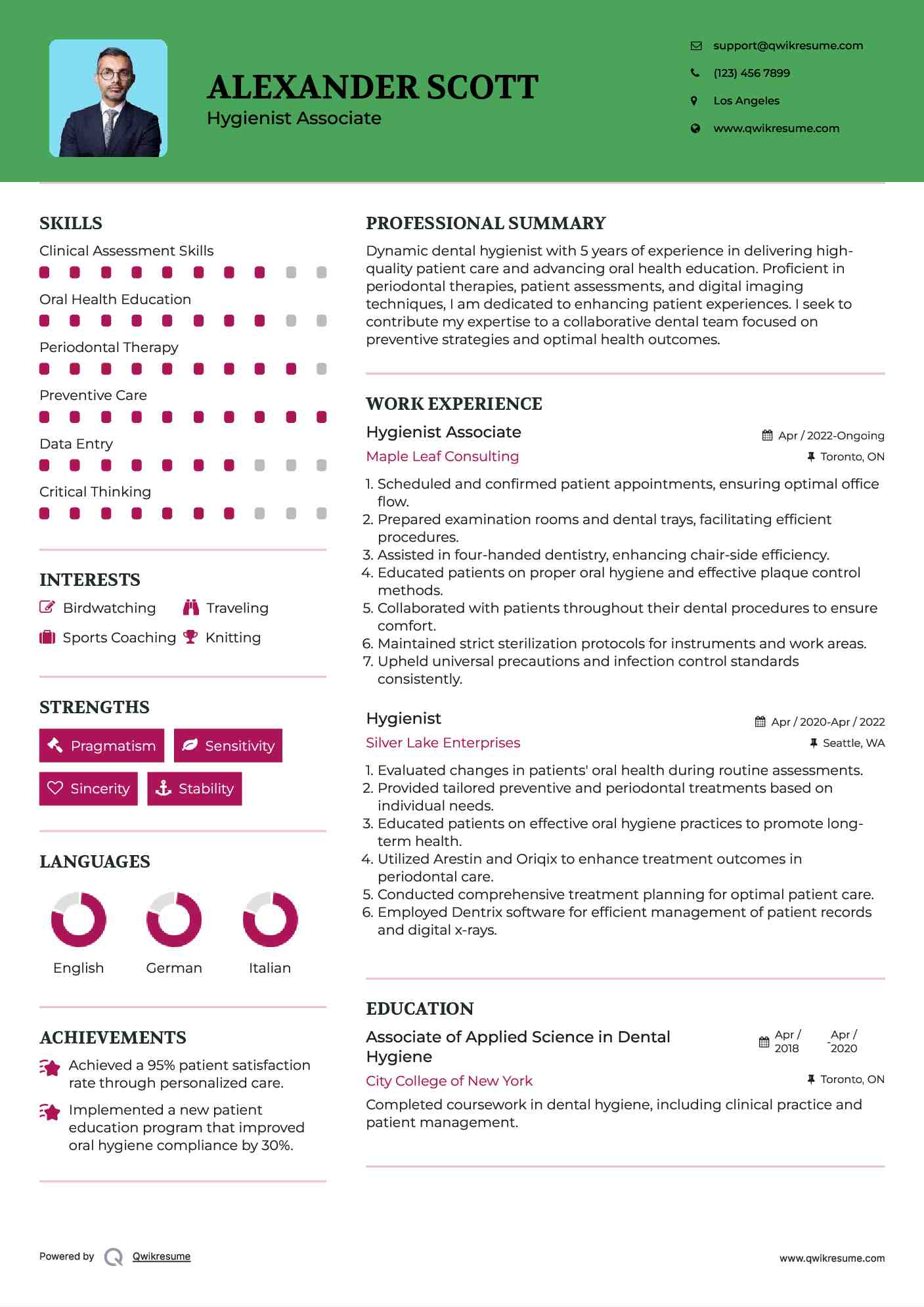 Hygienist Associate Resume Template