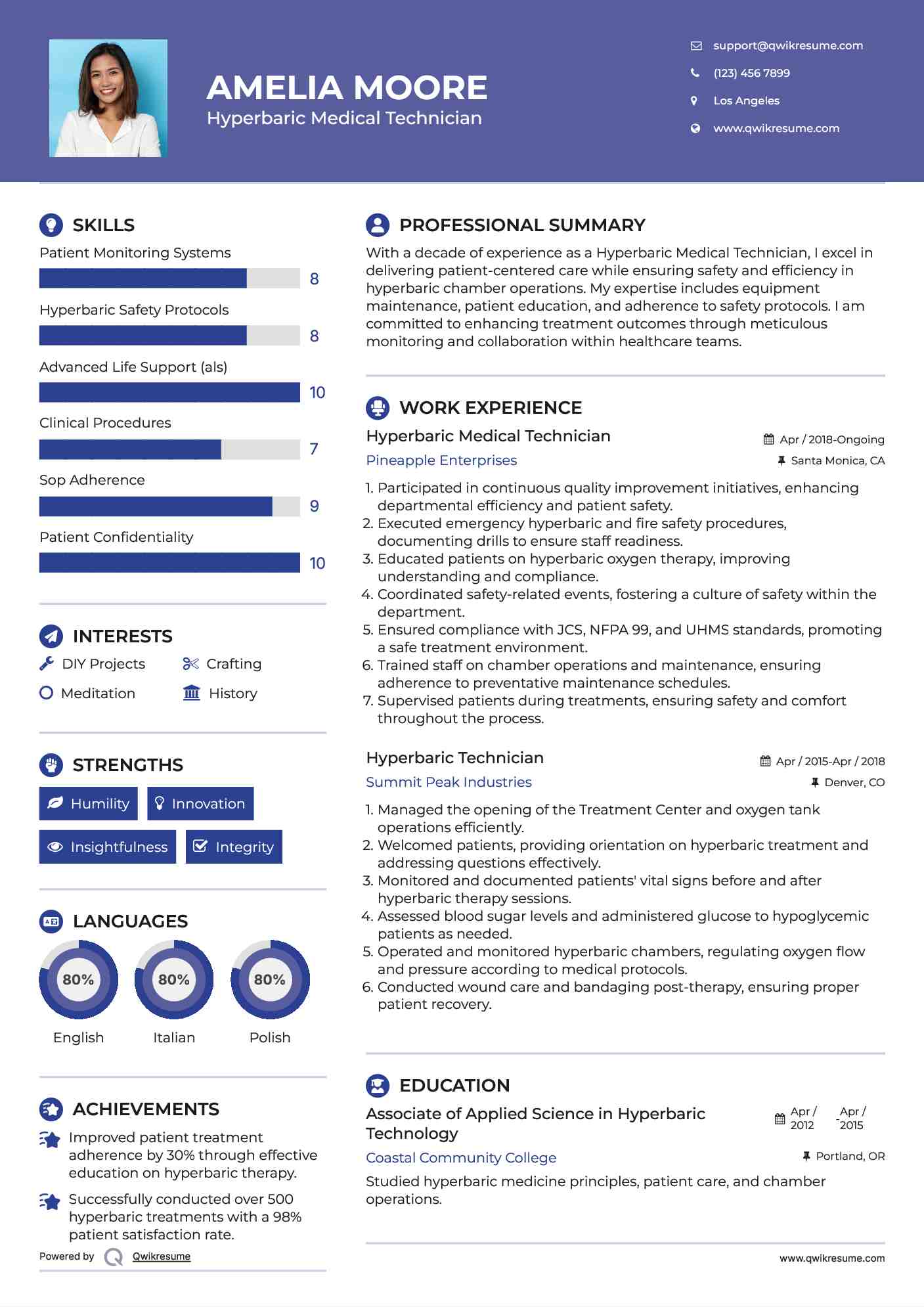 Hyperbaric Medical Technician Resume Template