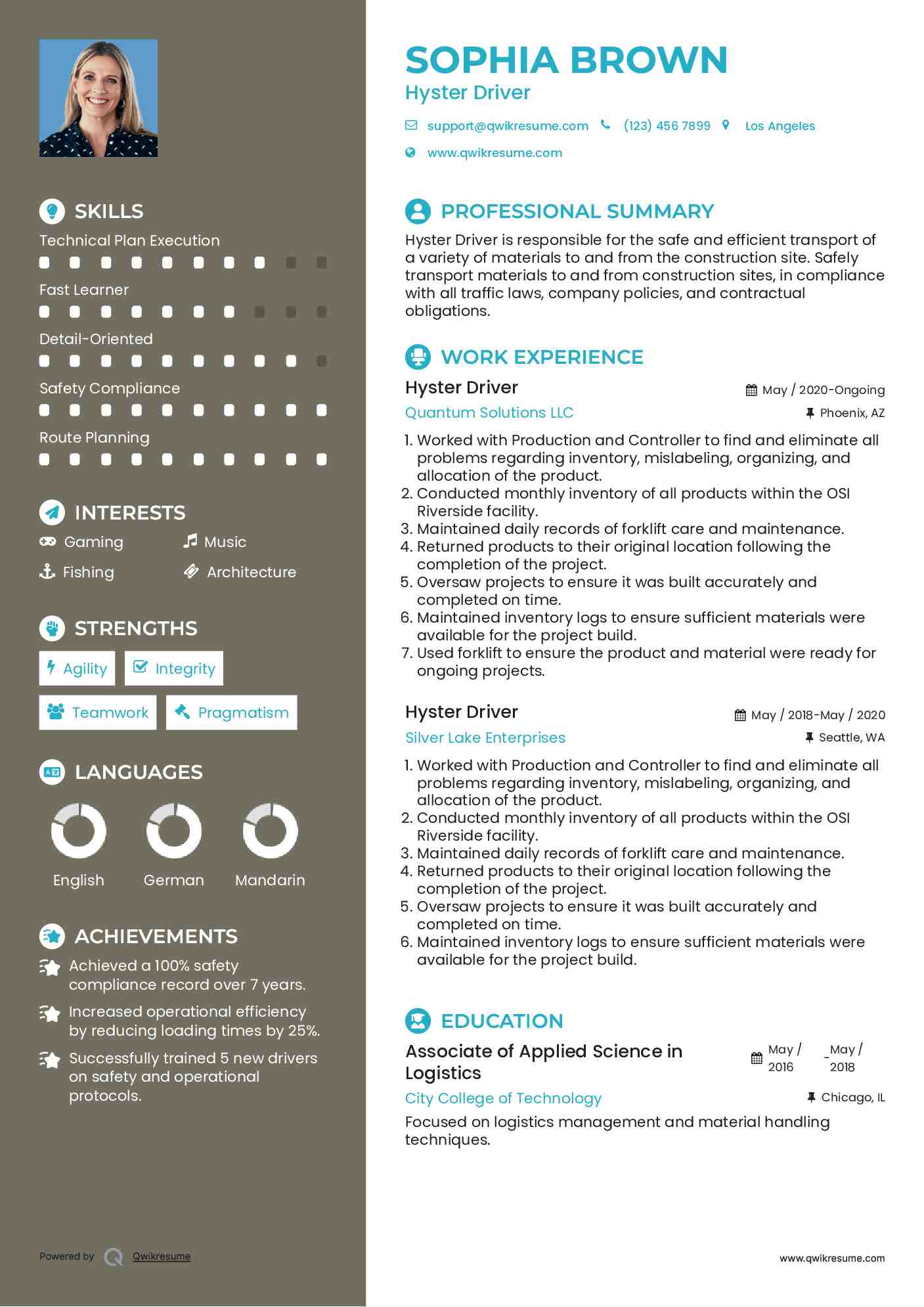 Hyster Driver Resume Model