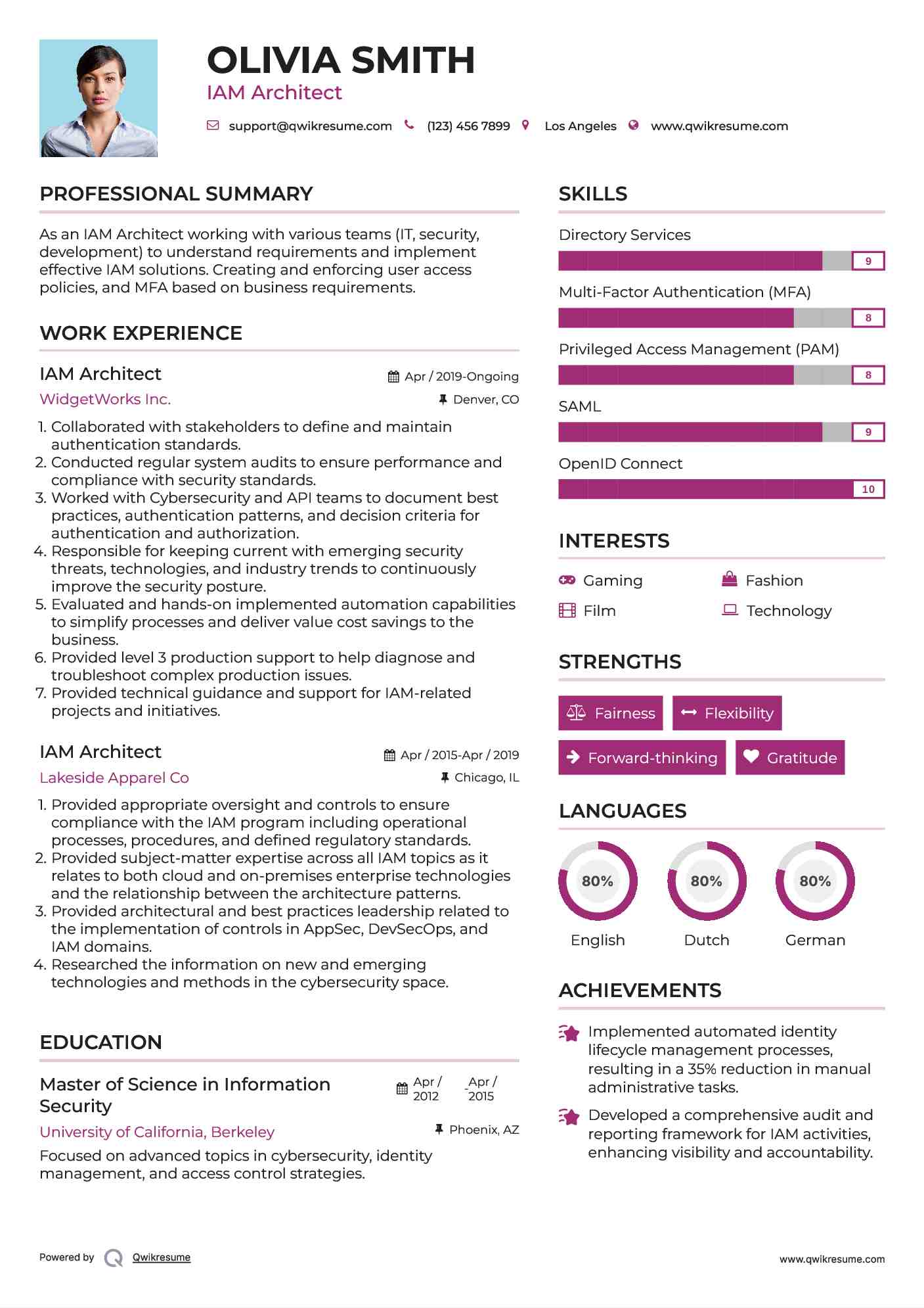 IAM Architect Resume Sample