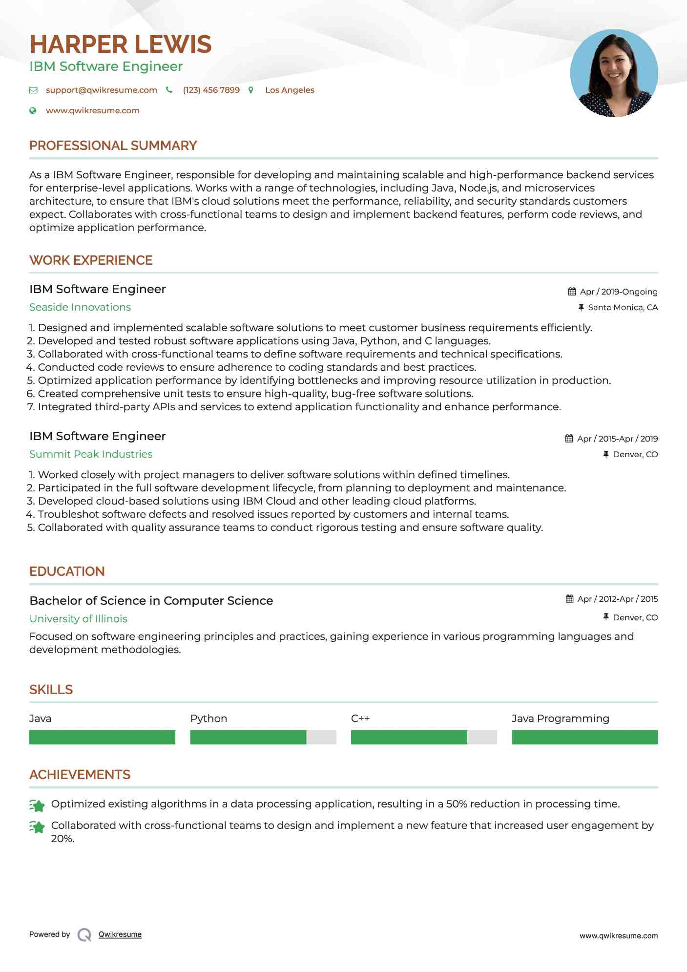 IBM Software Engineer Resume Template
