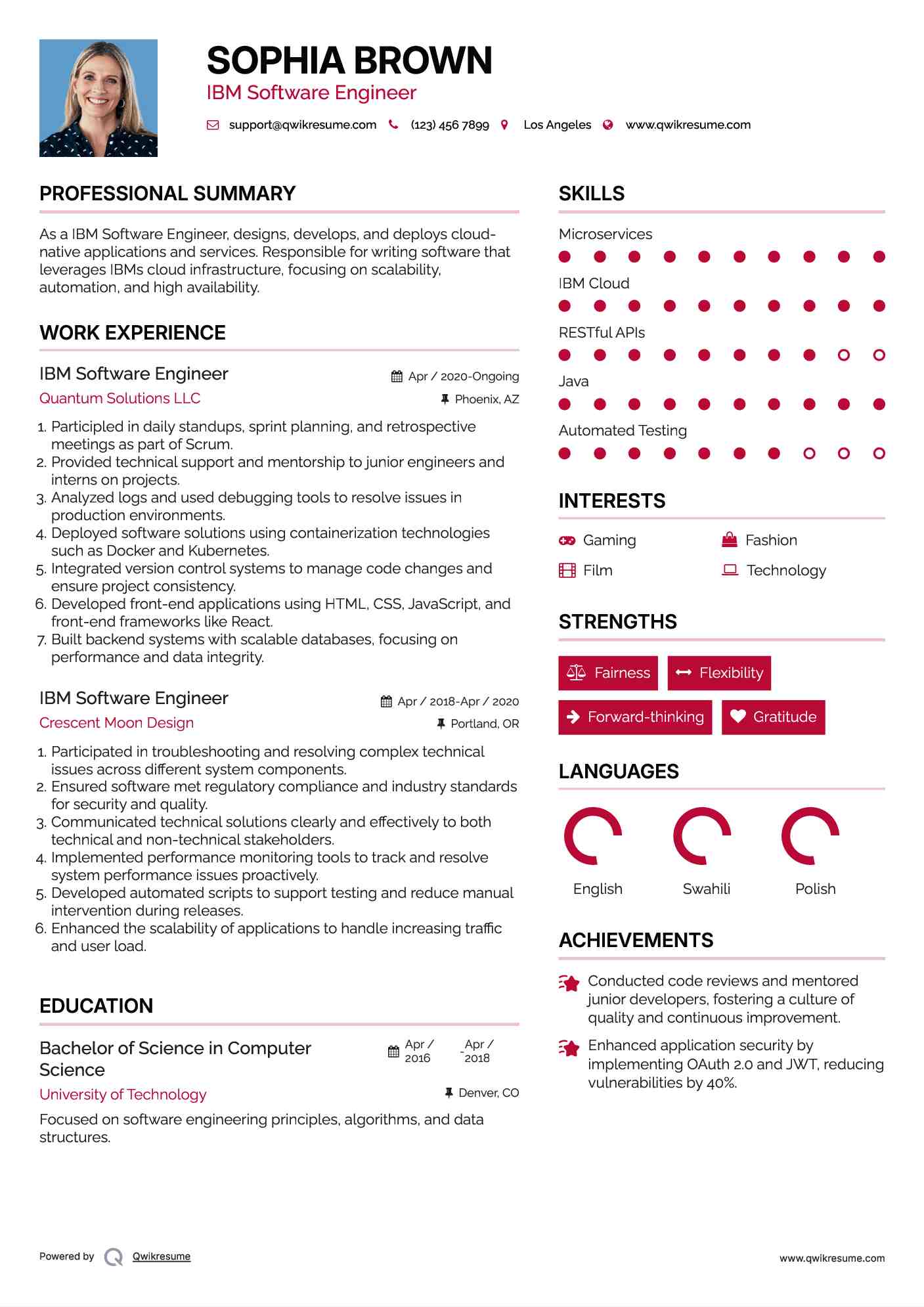IBM Software Engineer Resume Sample