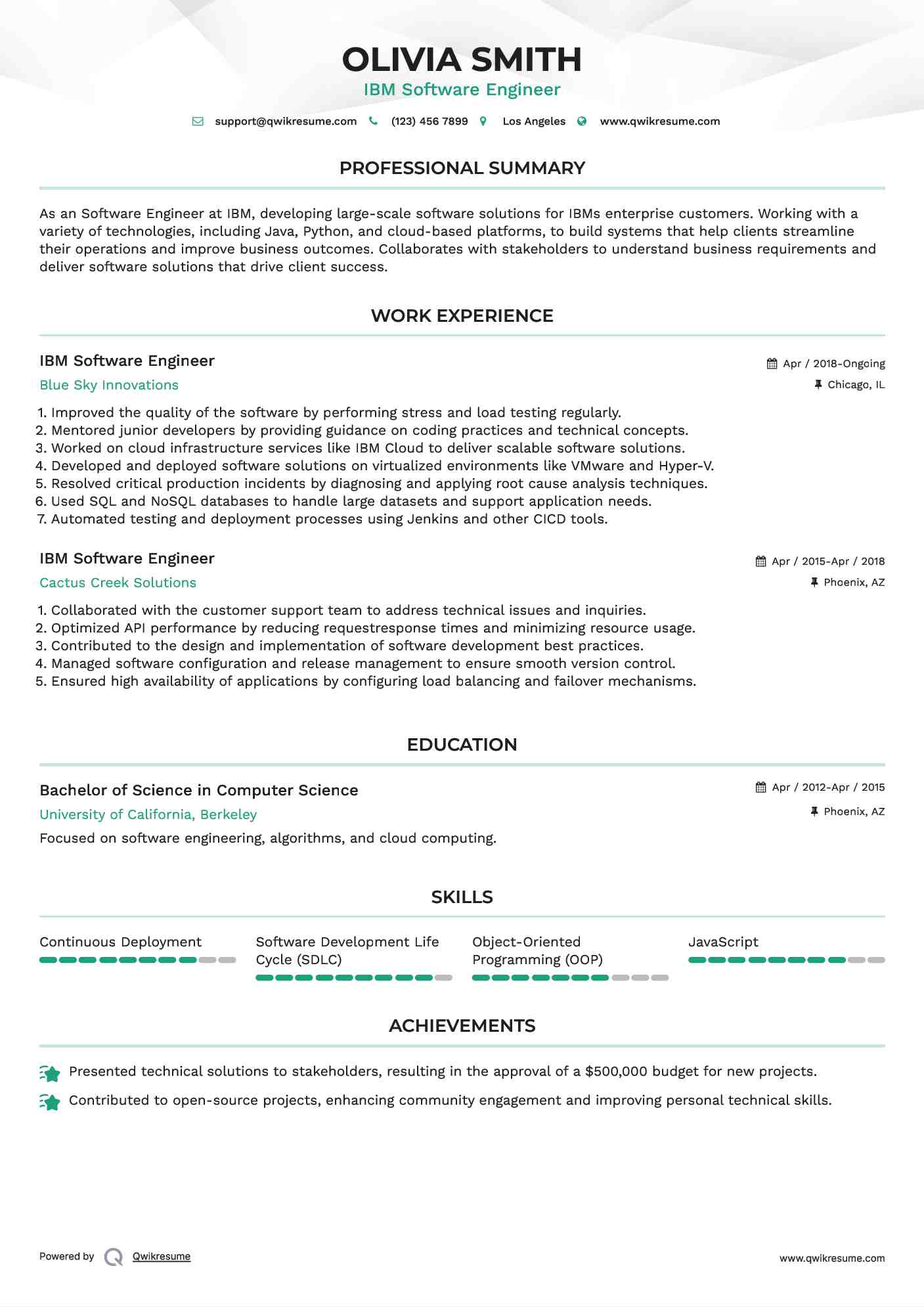 IBM Software Engineer Resume Format