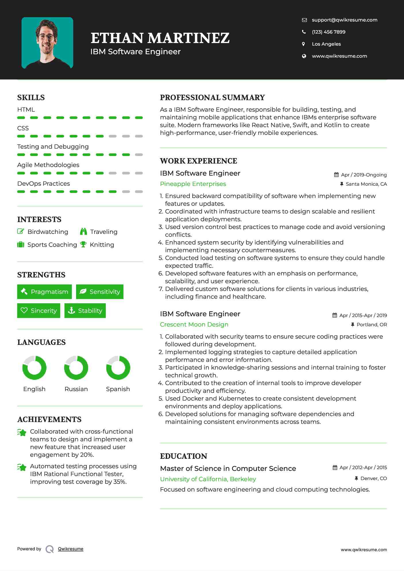 IBM Software Engineer Resume Model