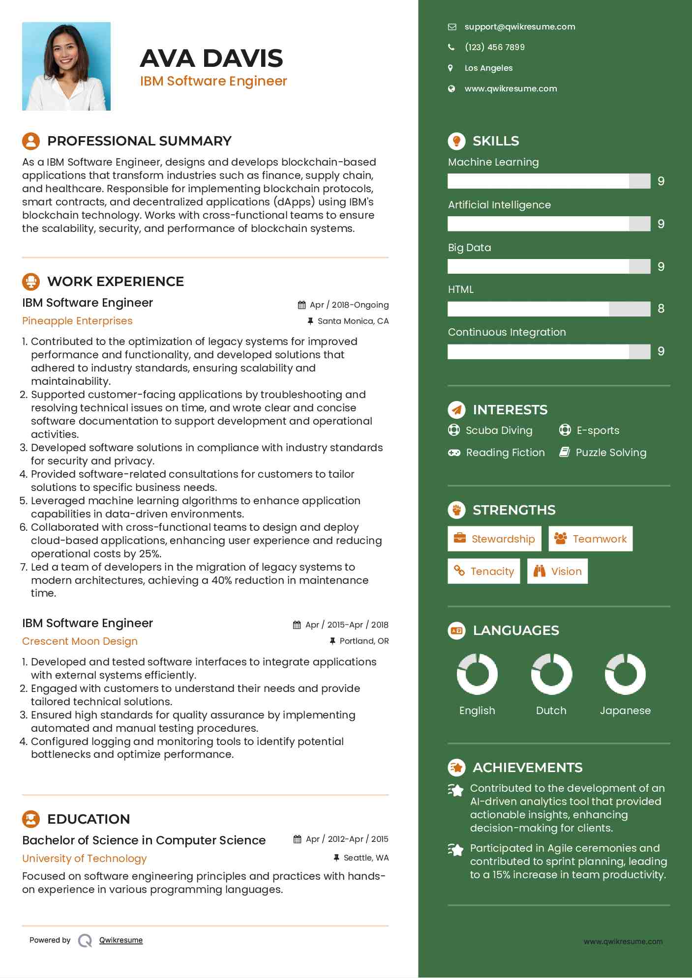 IBM Software Engineer Resume Model