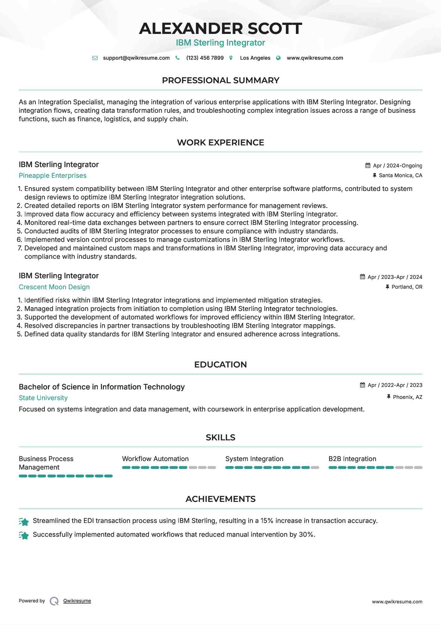 IBM Sterling Integrator Resume Format