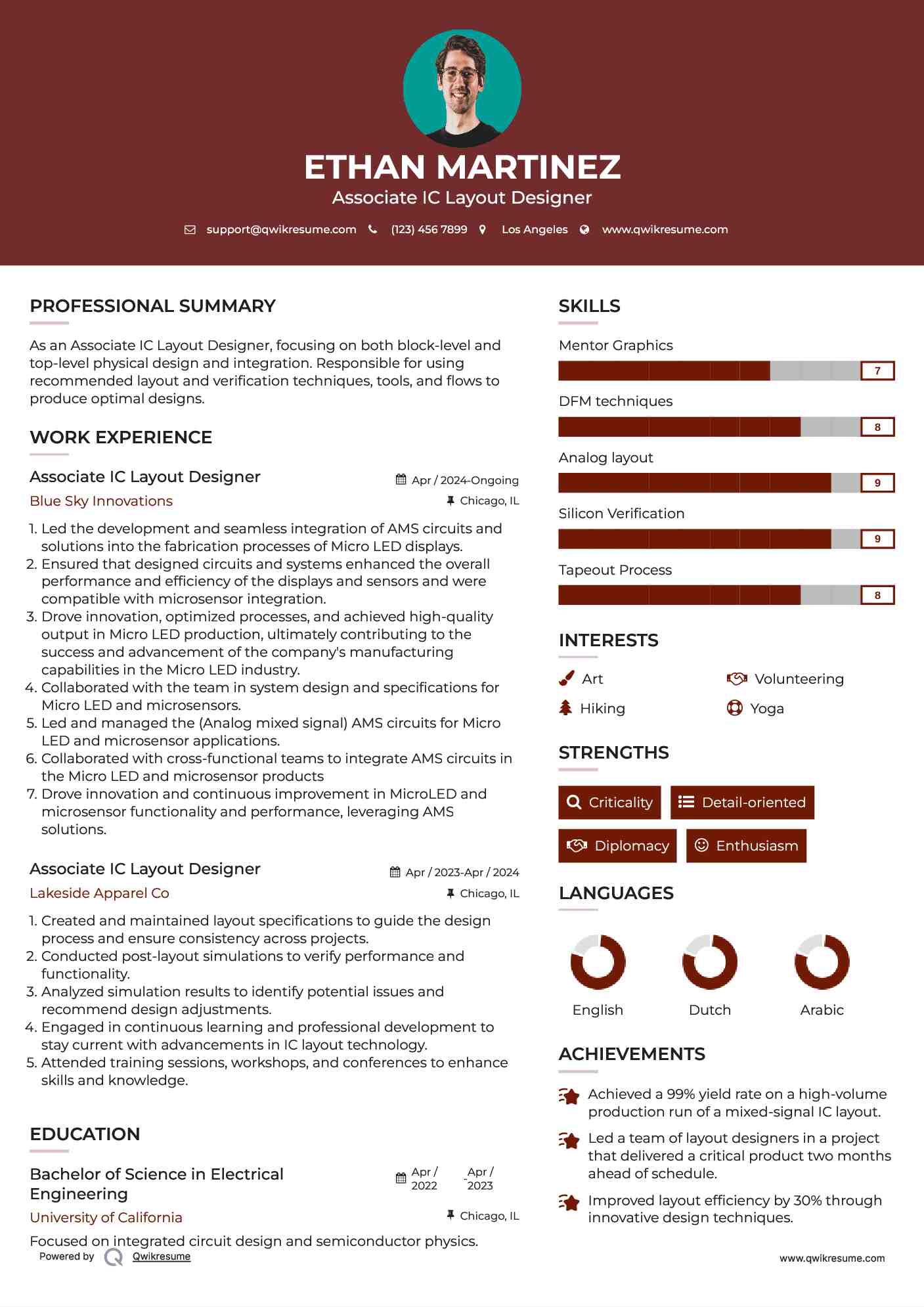 Associate IC Layout Designer Resume Template