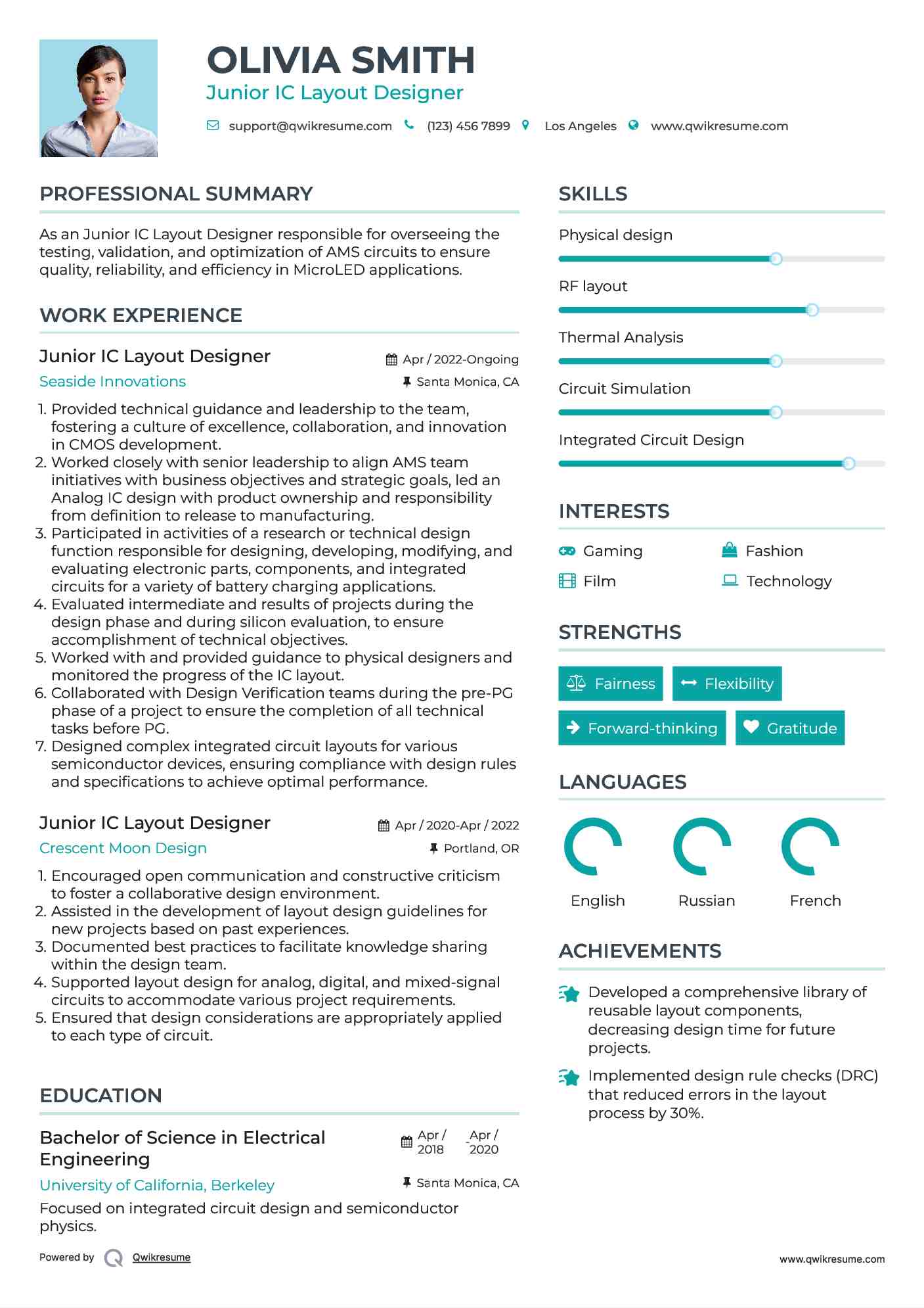 Junior IC Layout Designer Resume Model