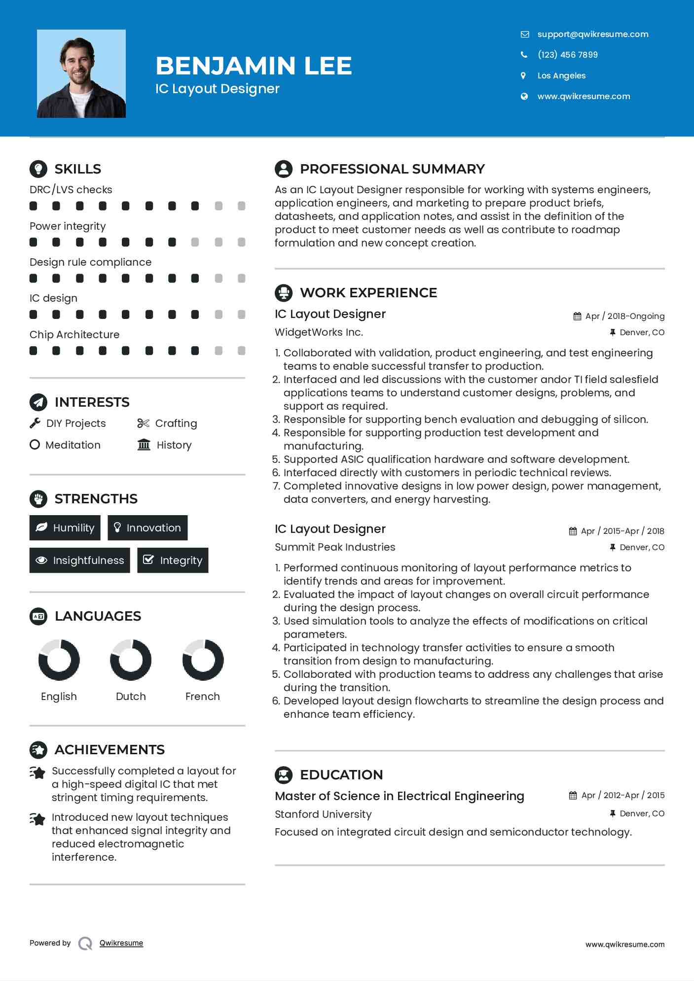 IC Layout Designer Resume Example