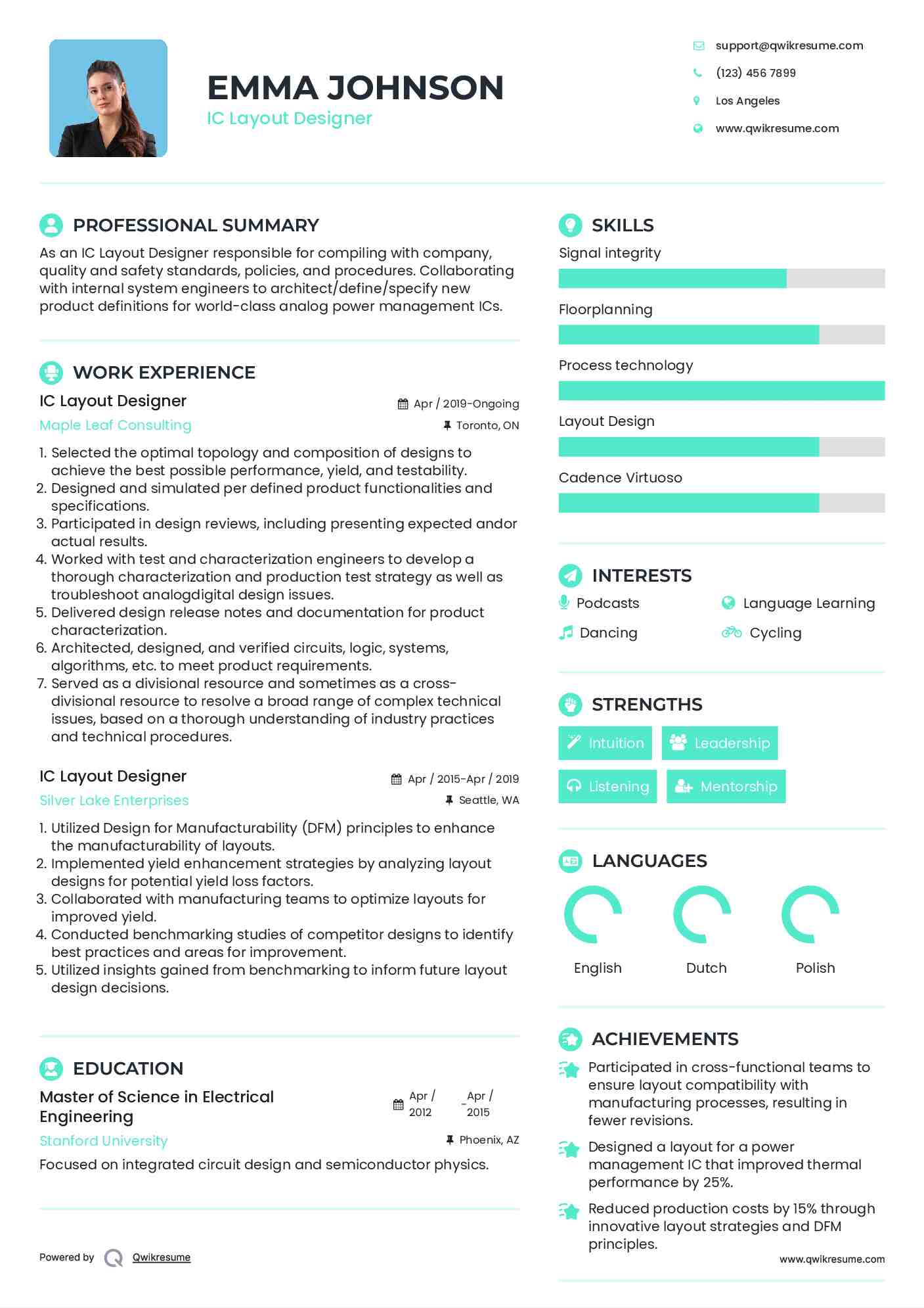 IC Layout Designer Resume Format