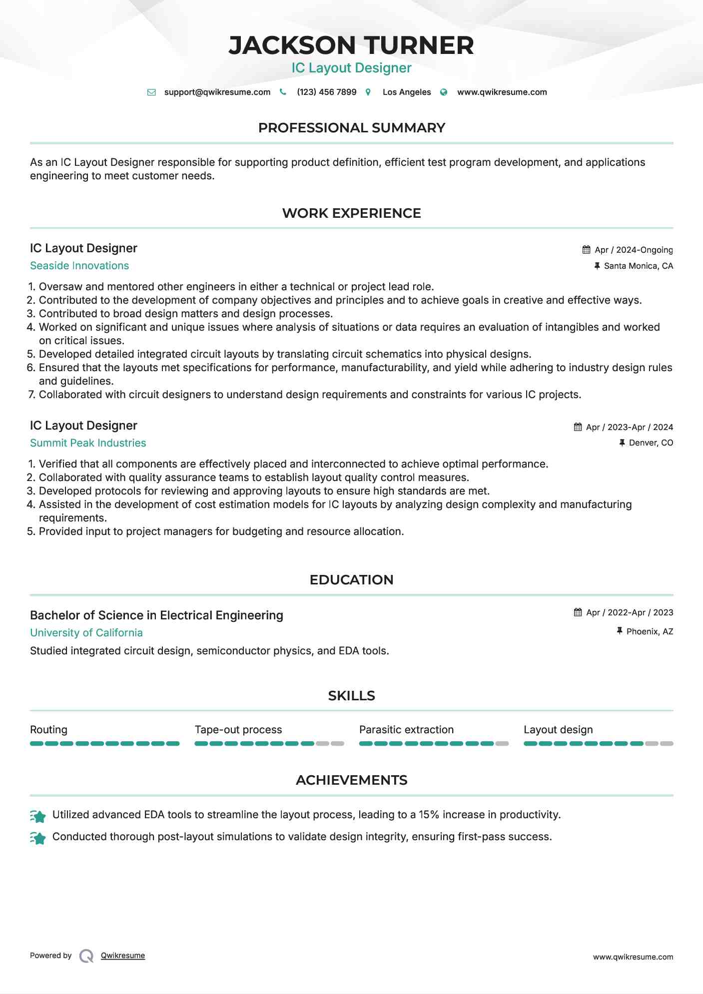 IC Layout Designer Resume Format