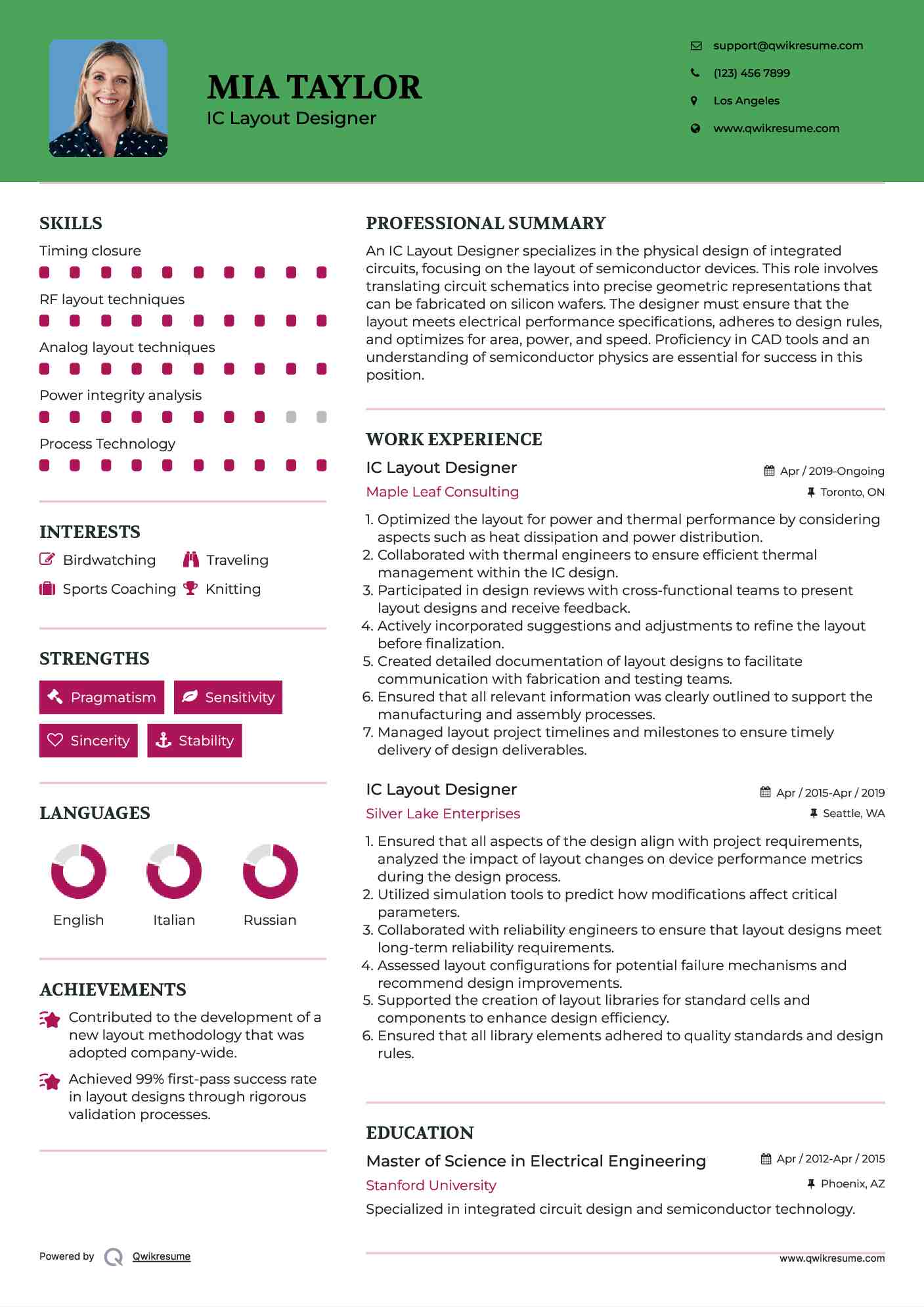 IC Layout Designer Resume Format