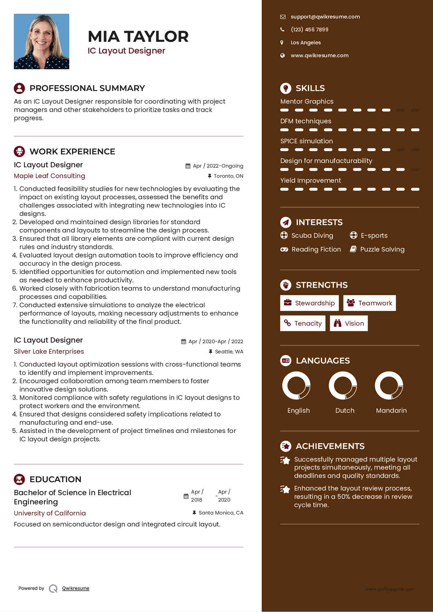 IC Layout Designer Resume Model
