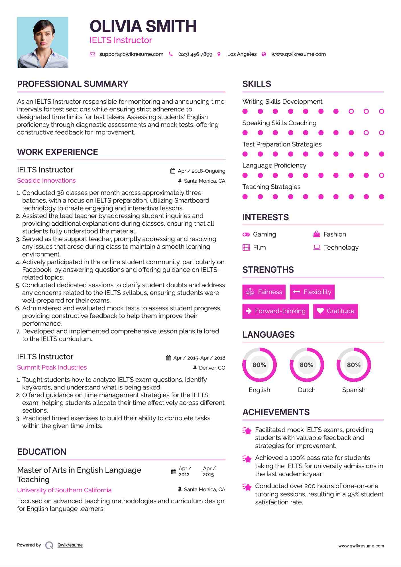 IELTS Instructor  Resume Sample