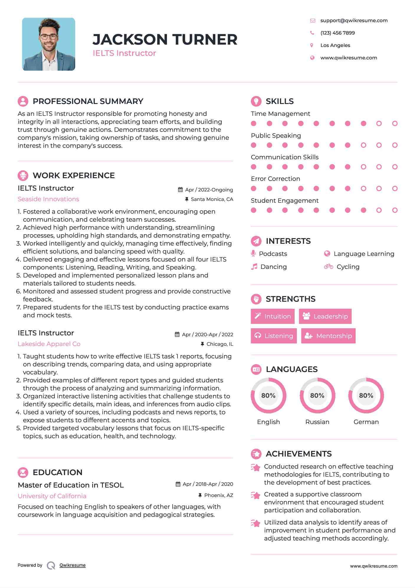  IELTS Instructor Resume Model