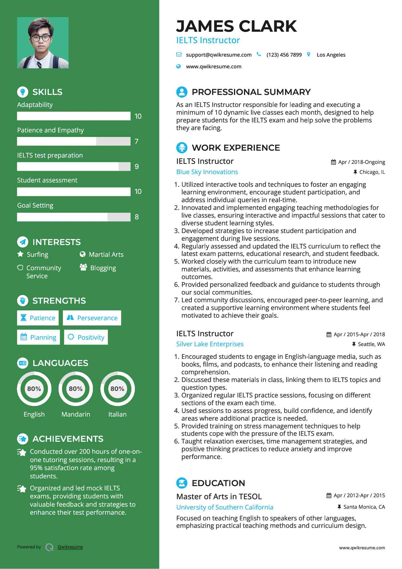 IELTS Instructor  Resume Format