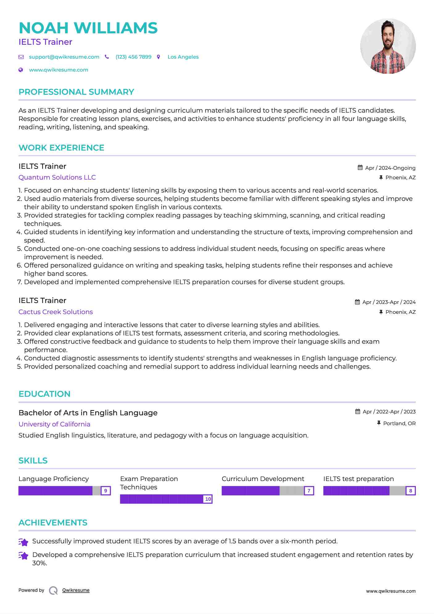 IELTS Trainer Resume Format